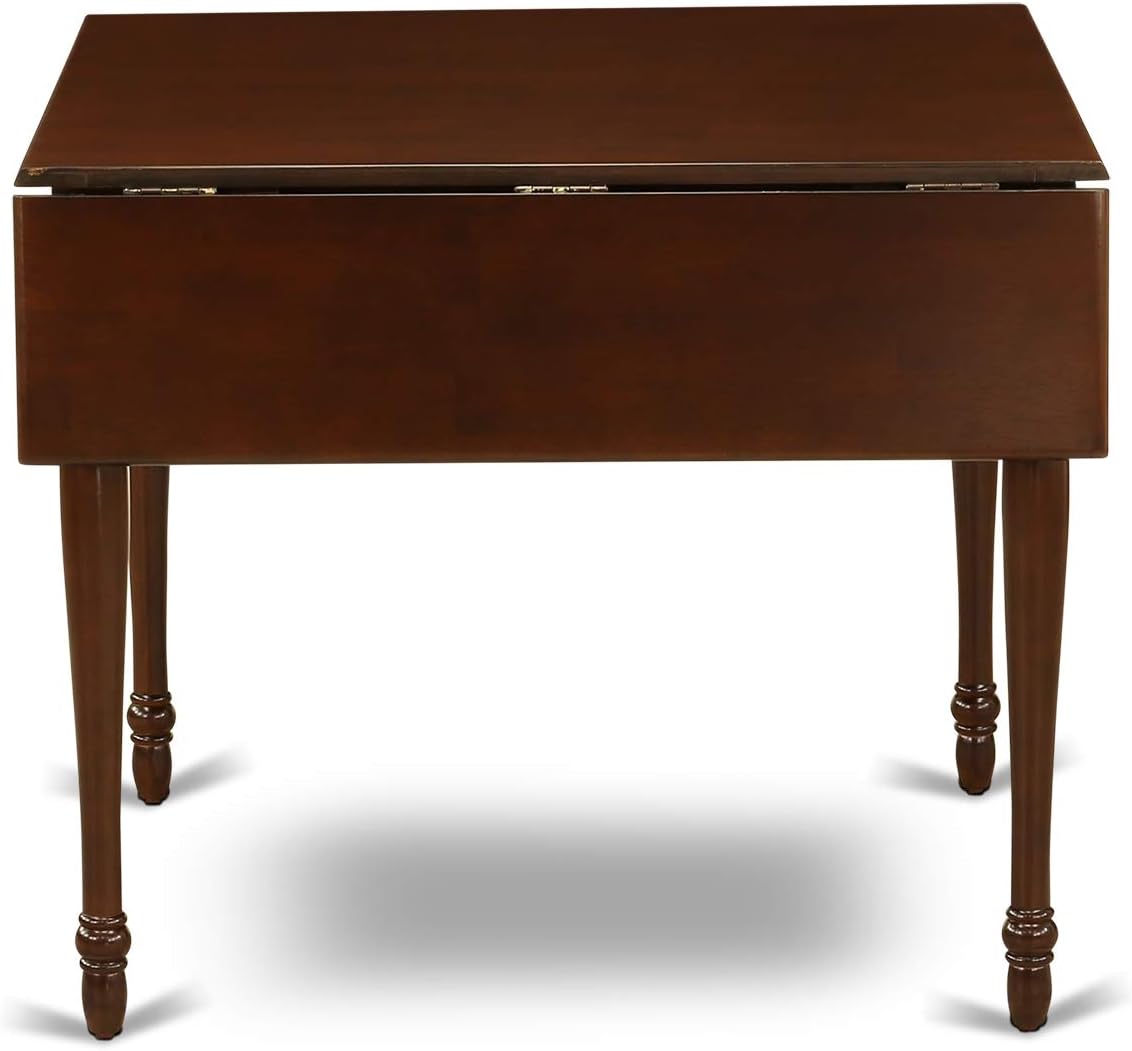 East West Furniture MZLA5-MAH-04 5 Piece Dining Room Furniture Set Includes a Rectangle Dining Table with Dropleaf and 4 Light Tan Linen Fabric Upholstered Chairs, 36x54 Inch, Mahogany