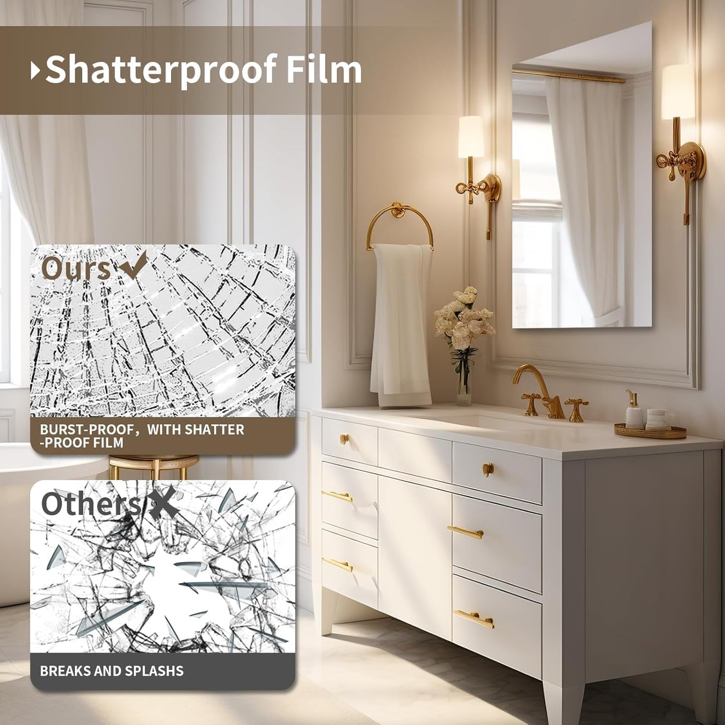 KOHROS Rectangular Wall Mirror Frameless Bathroom Mirror 18” x 24" Beveled Edge Mirror for Vanity and Entryway Hang Horizontally or Vertical