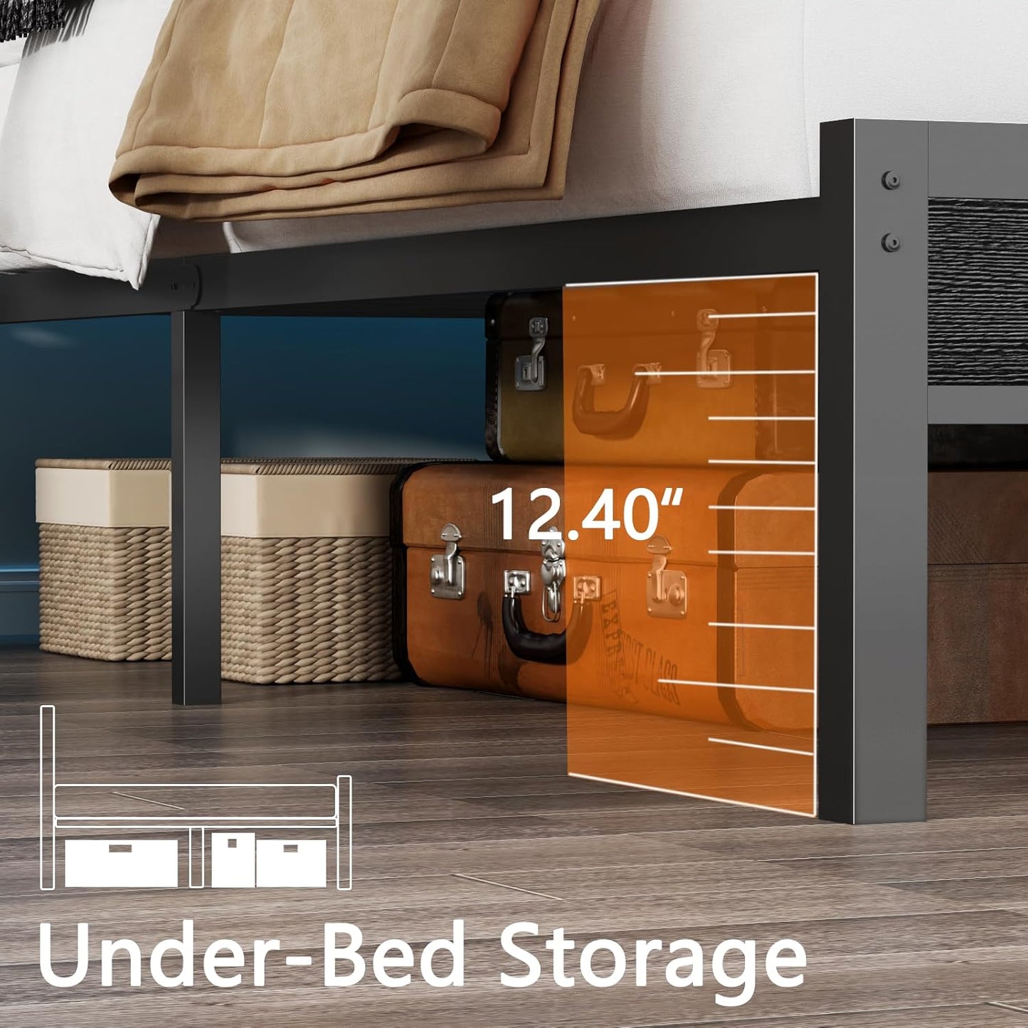 Furnulem Full Size Bed Frame with Headboard & 2 Fabric Drawers, Full Platform Bed Featuring LED Lights, Built-in Charging Station & Storage Shelves, Metal Slats, No Box Spring Needed – Black Oak