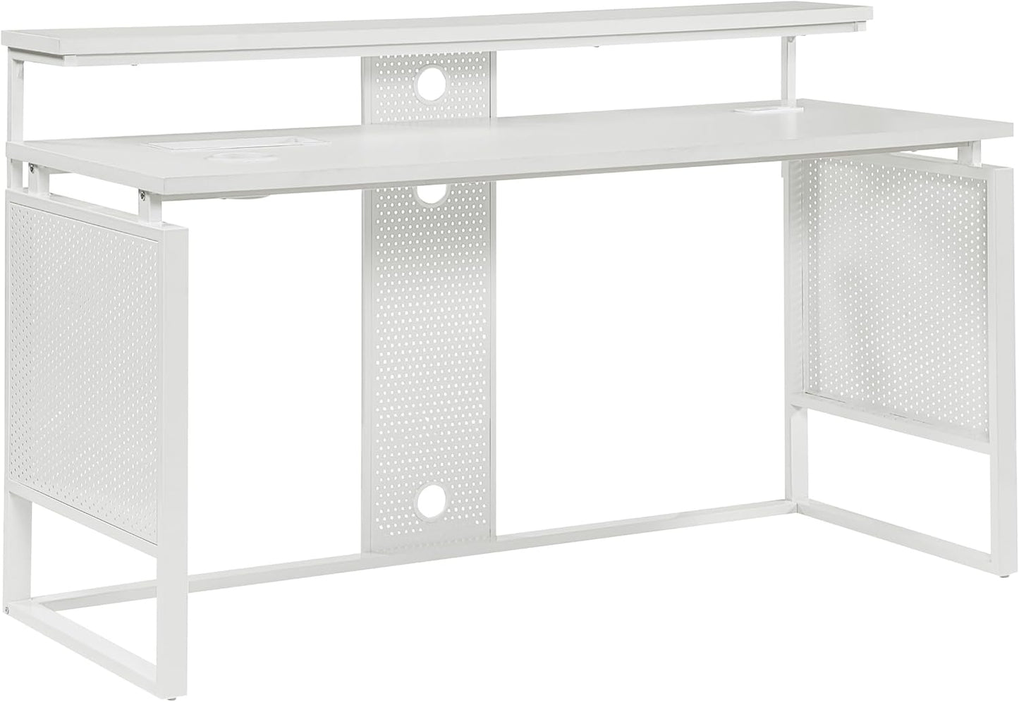 OSP Home Furnishings Ace Contemporary Modern Home Office Desk with Shelf, Rectangular with White Finish