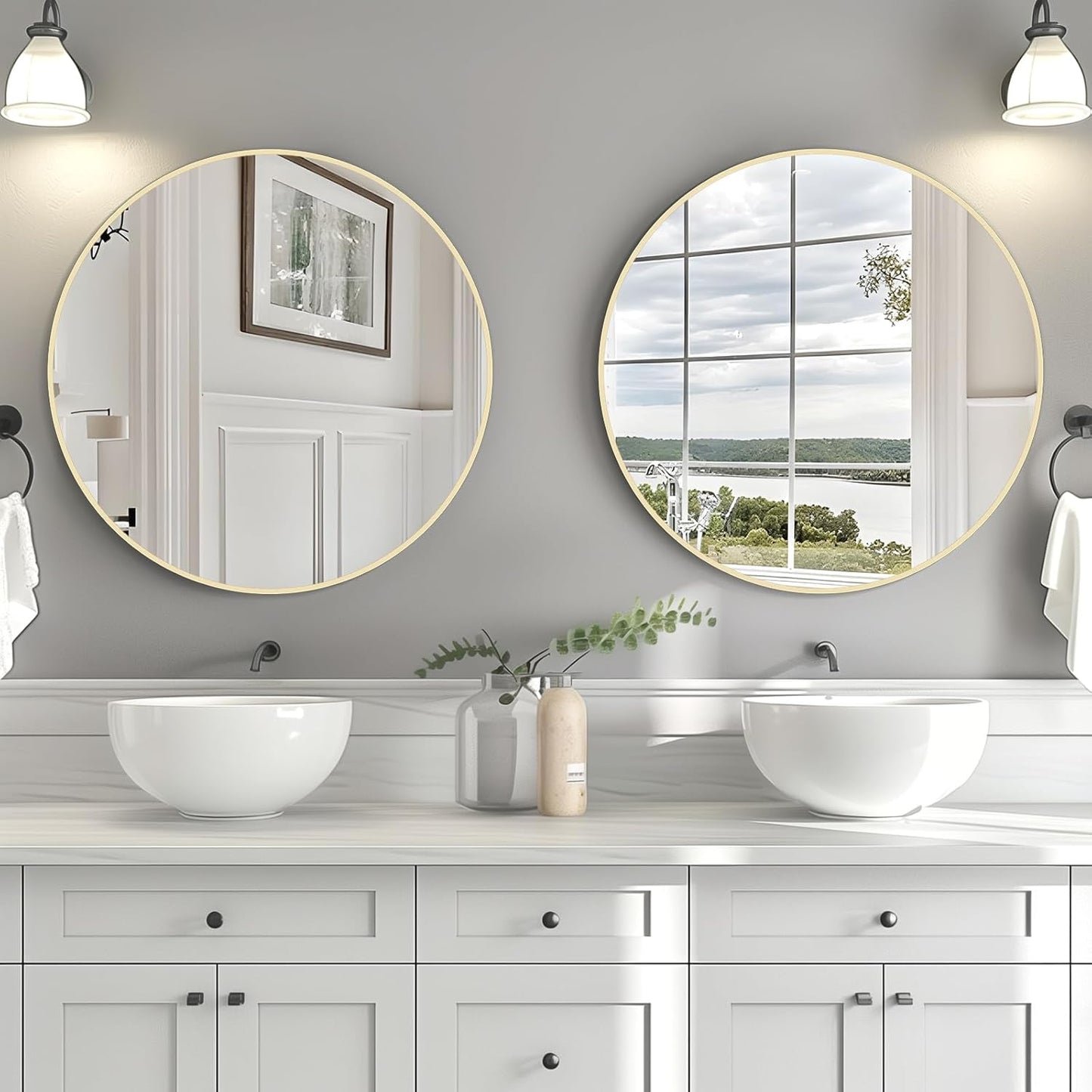 HOMECOOKIN Round Wall Mirror 24" Gold Circle Mirror for Bathroom with Metal Framed, Round Gold Mirror for Wall Decor, Vanity, Entryway Living Room