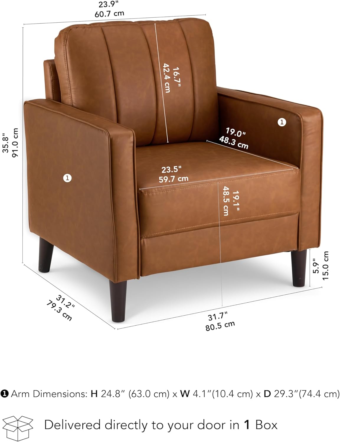 Bush Home 32-inch Accent Chair, Living Room Furniture, Max Collection, Buffed Camel Vegan Leather