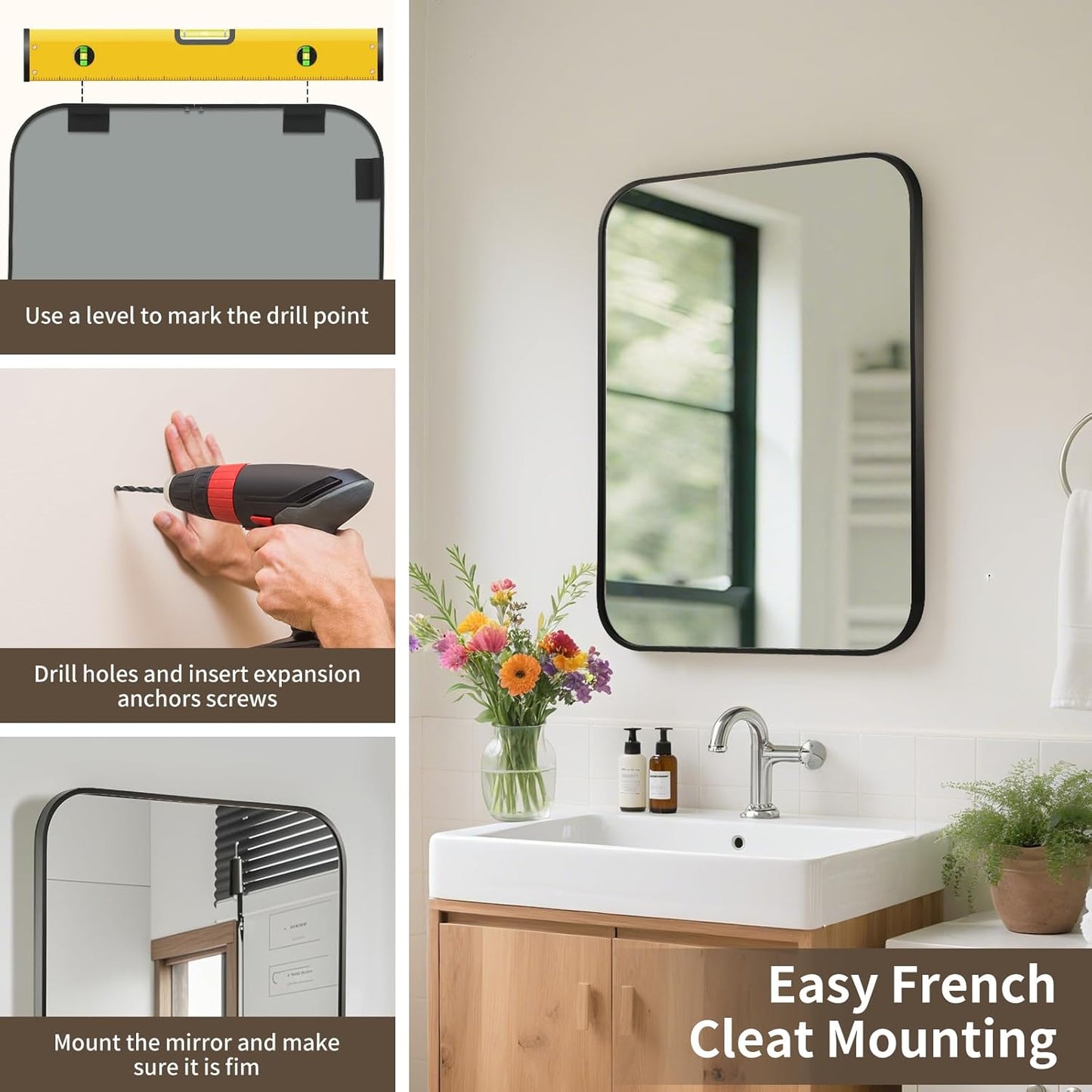 Black Bathroom Mirror, 30x36 Inch Aluminum Frame Rectangle Mirror, Anti-Rust, Tempered Glass, Wall Mirror for Over Sink, Vanity, Bedroom, Entryway, Horizontal/Vertical