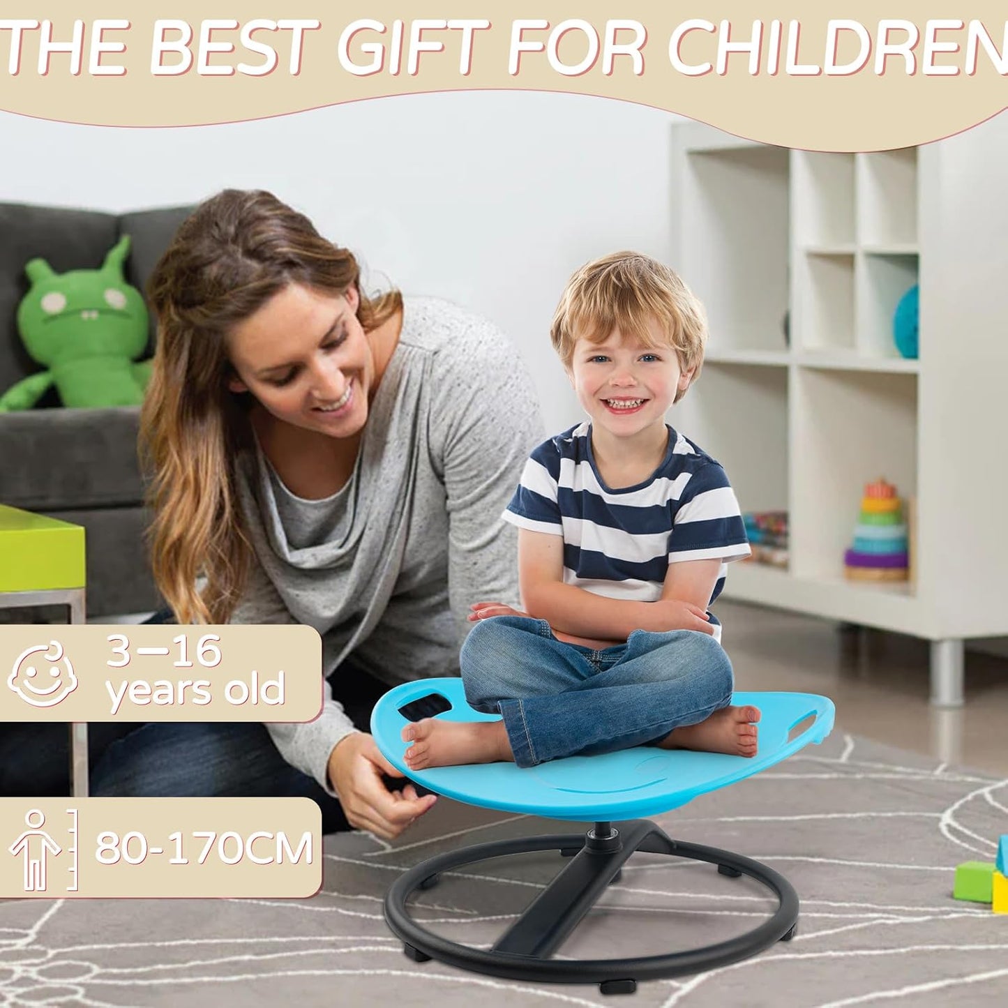 Spinning Chair for Autistic Kids with Handles, Sensory Spinning Chair for Kids, Training Body Coordination and Balance, Sit and Spin, Toys for Autism Toddlers and ADHD Children, Blue