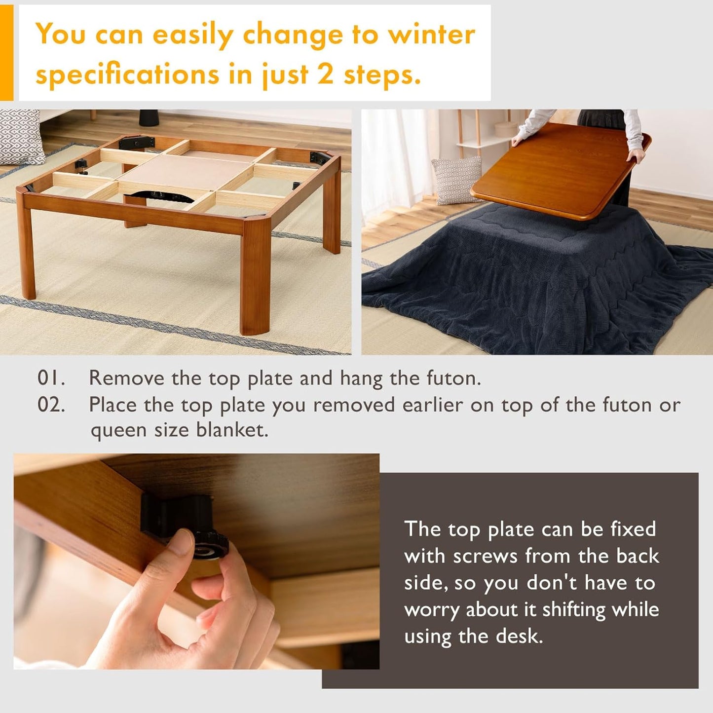 PaletteLife Japanese Heated Table (31x31in)- Wooden Chabudai Furniture with 120V Electric Heater - Low-Lying Dining and Work Desk with Temperature Control Knob Casual kotatsu…