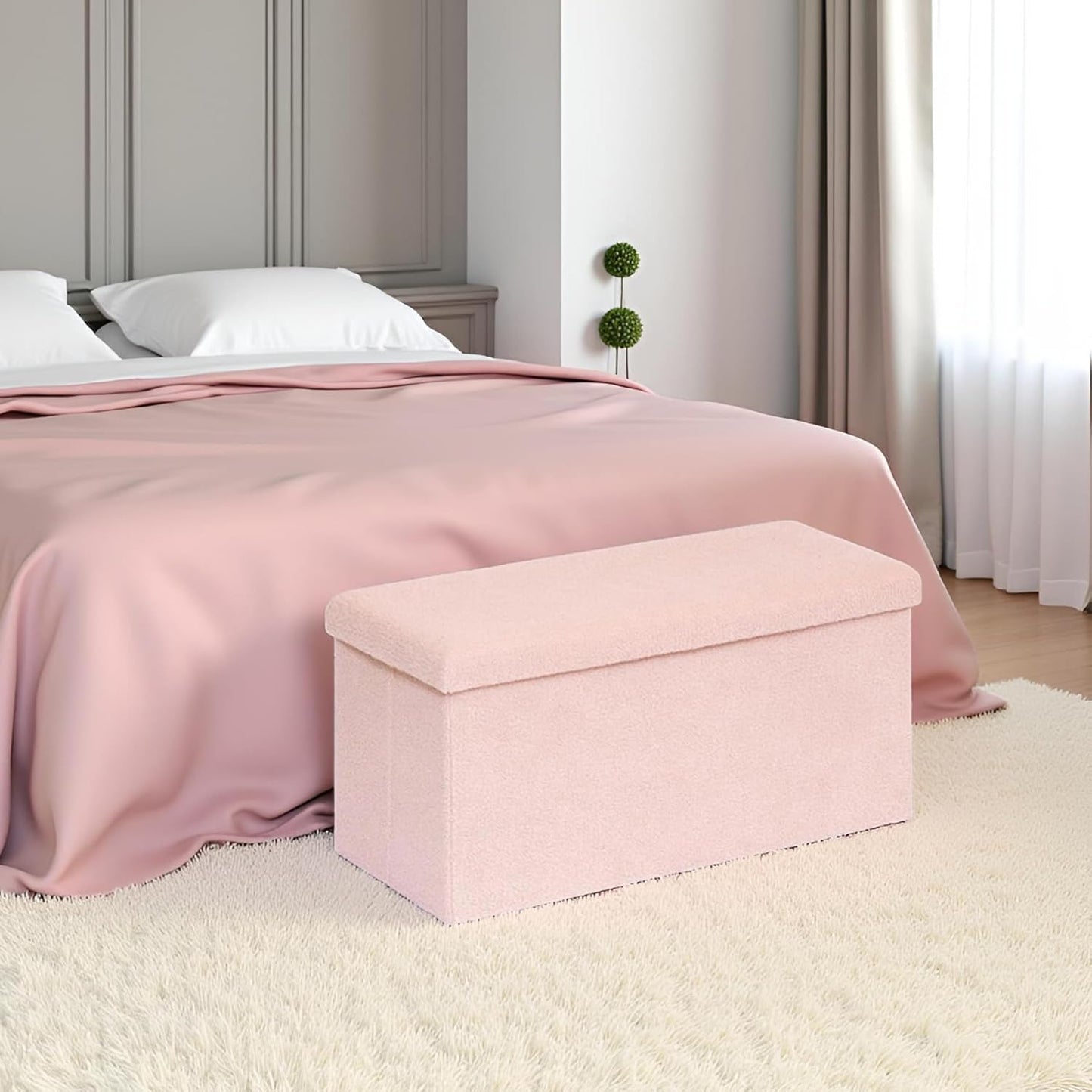 30.1" Storage Ottoman Bench - Foldable Foot Rest Stool Bedroom Bench for Living Room, Entryway-Pink