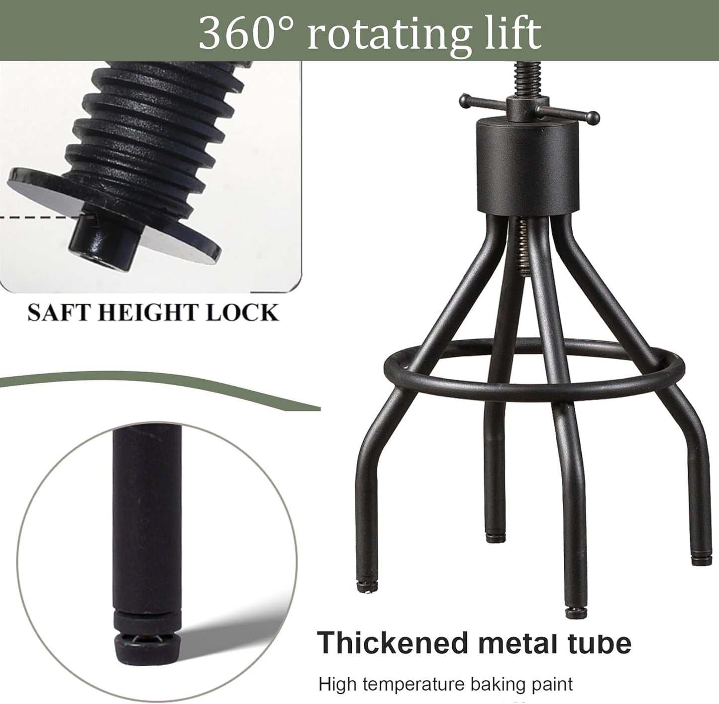 LOKKHAN Set of 2 Rustic Industrial Bar Stool-24-30 Tall Adjustable Metal Swivel Wooden Top Barstools-Counter Height Bar Height-Vintage Farmhouse Kitchen Breakfast Cafe Stool-with Backrest