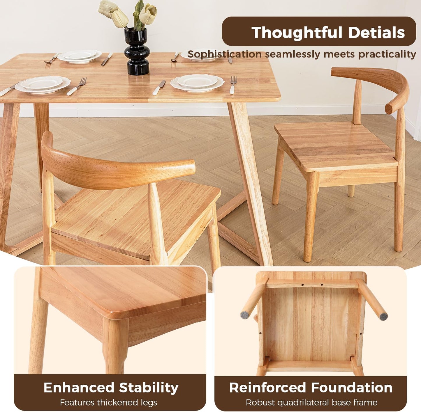 DELAVIN Solid Wood Dining Chairs Set of 4, Farmhouse Dining Room Chairs with Curved Backrest, Mid Century Modern Dining Chair for Living Room, Kitchen, Bedroom, Oak