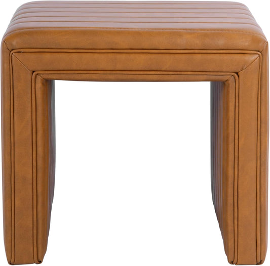 HomePop Modern Channel Tufted Faux Leather Ottoman Home Décor|Ottoman for Living Room & Bedroom - Carmel Brown
