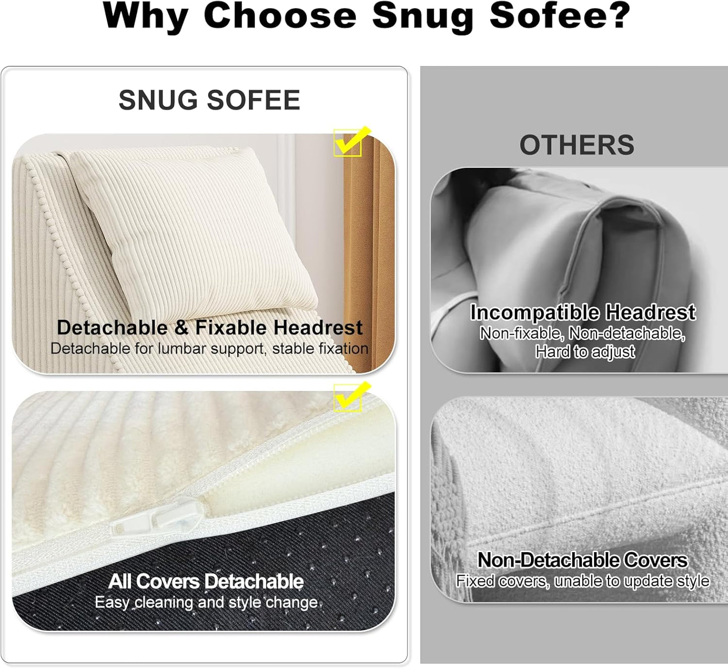 Giant Bean Bag Chair for Adults,Corduroy Chaise Lounge with Unrivaled Back Support, Detachable Neck Pillow, Comfortable Ottoman & Washable Cover for Living Room, Bedroom, Garden(White)