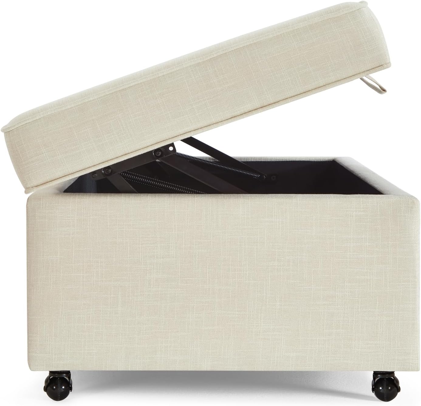 45" Modern Sofa Ottoman with Storage,Linen Upholstered Storage Bench with Rotation Casters and Safety Hinge, for Living Room,Ivory