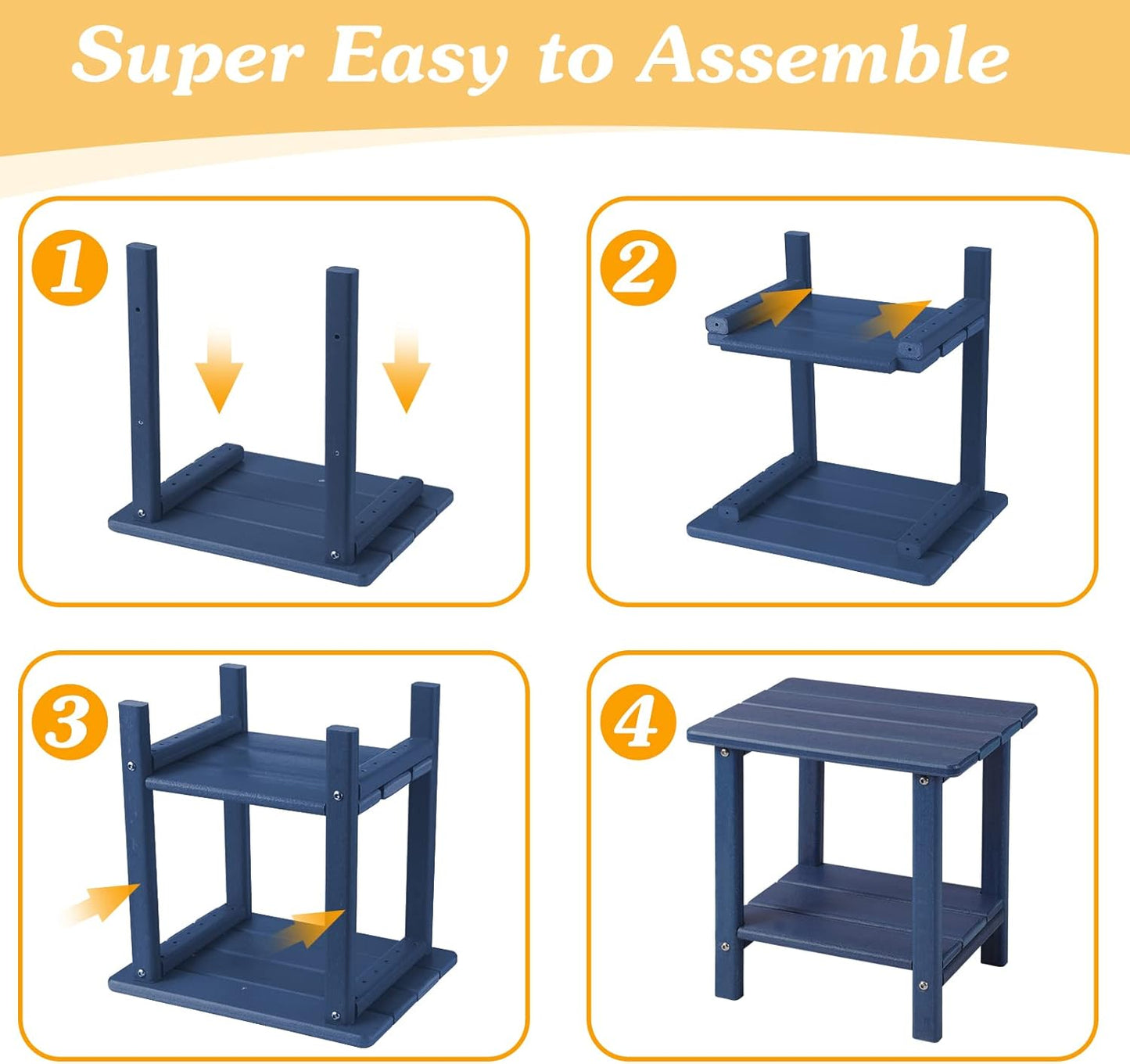 Adirondack Outdoor Side Table, 2-Tier Sturdy Patio End Table Weather Resistant, 16.5" Solid Side Table for Patio, Pool, Porch(Navy Blue)
