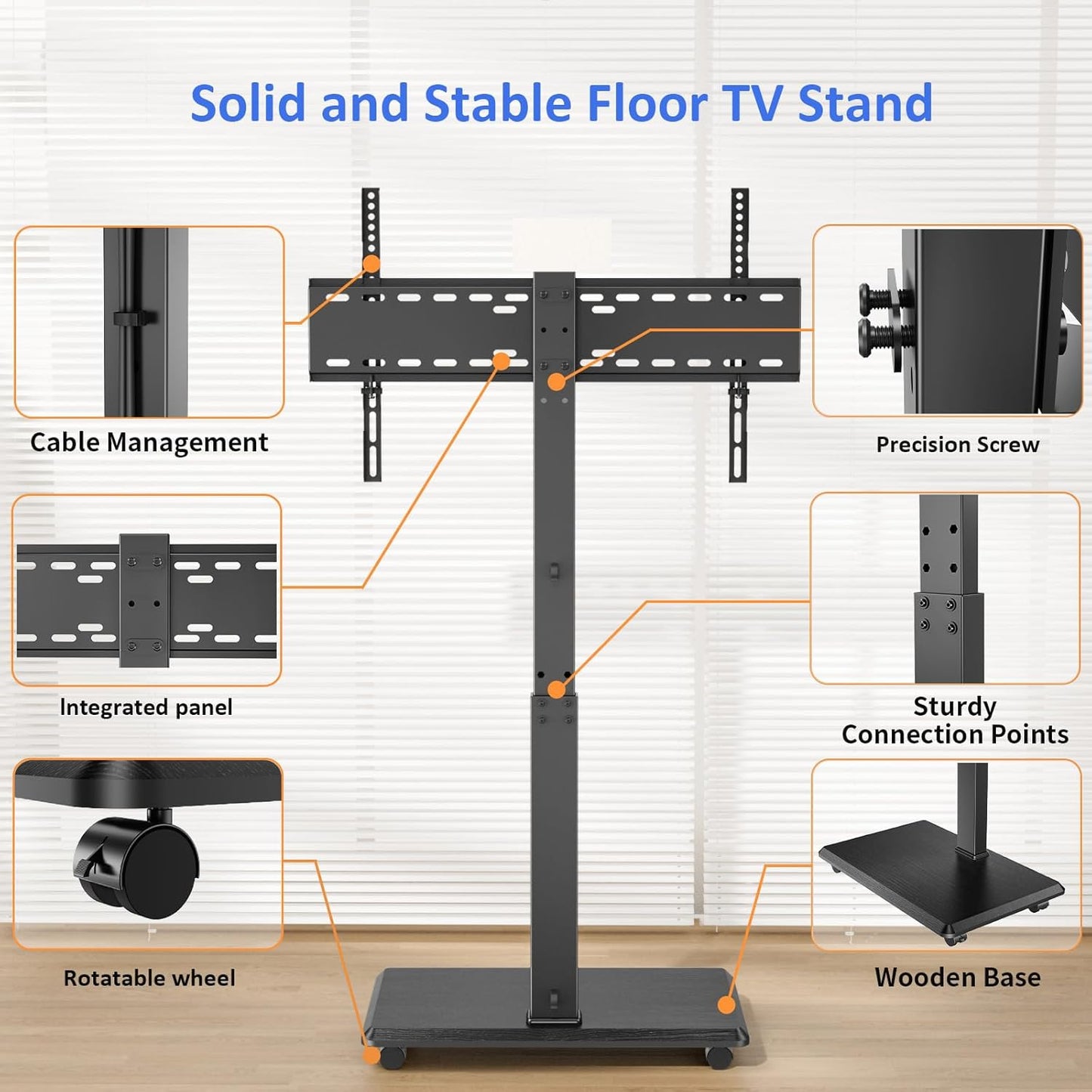 Rolling TV Stand, Portable Mobile TV Stand for 32-75 Inch TVs up to 110 lbs, 18 Adjustable Heights, Max VESA 600x400mm, Rolling TV Cart on Wheels with Mount for Bedroom, Office, Outdoor