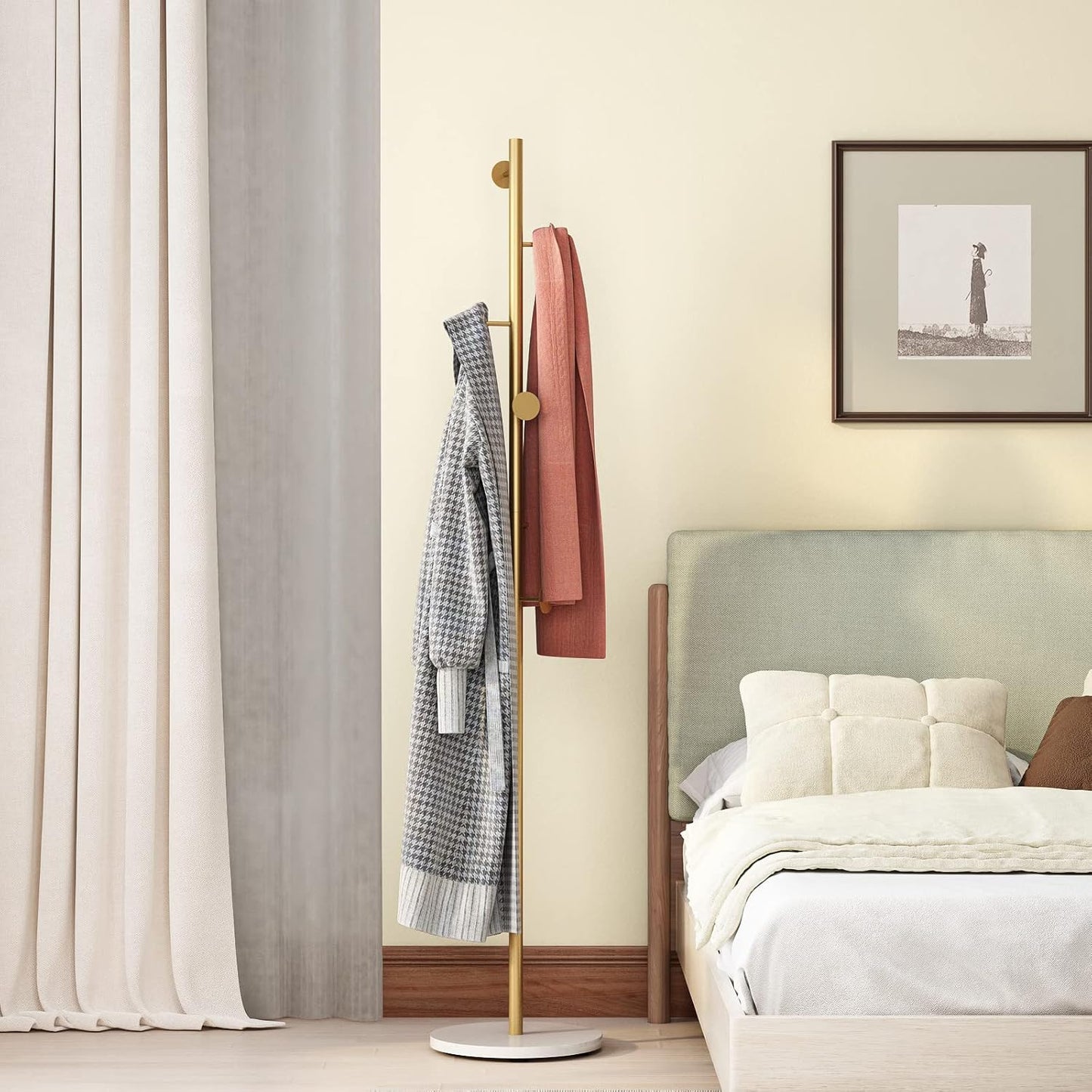 Gold Coat Racks, Metal Coat Rack Freestanding with Hooks, Entryway Coat Rack Stand, Coat Racks with Marble Base, Coat Tree for Hanging Clothes, Hats, Bags