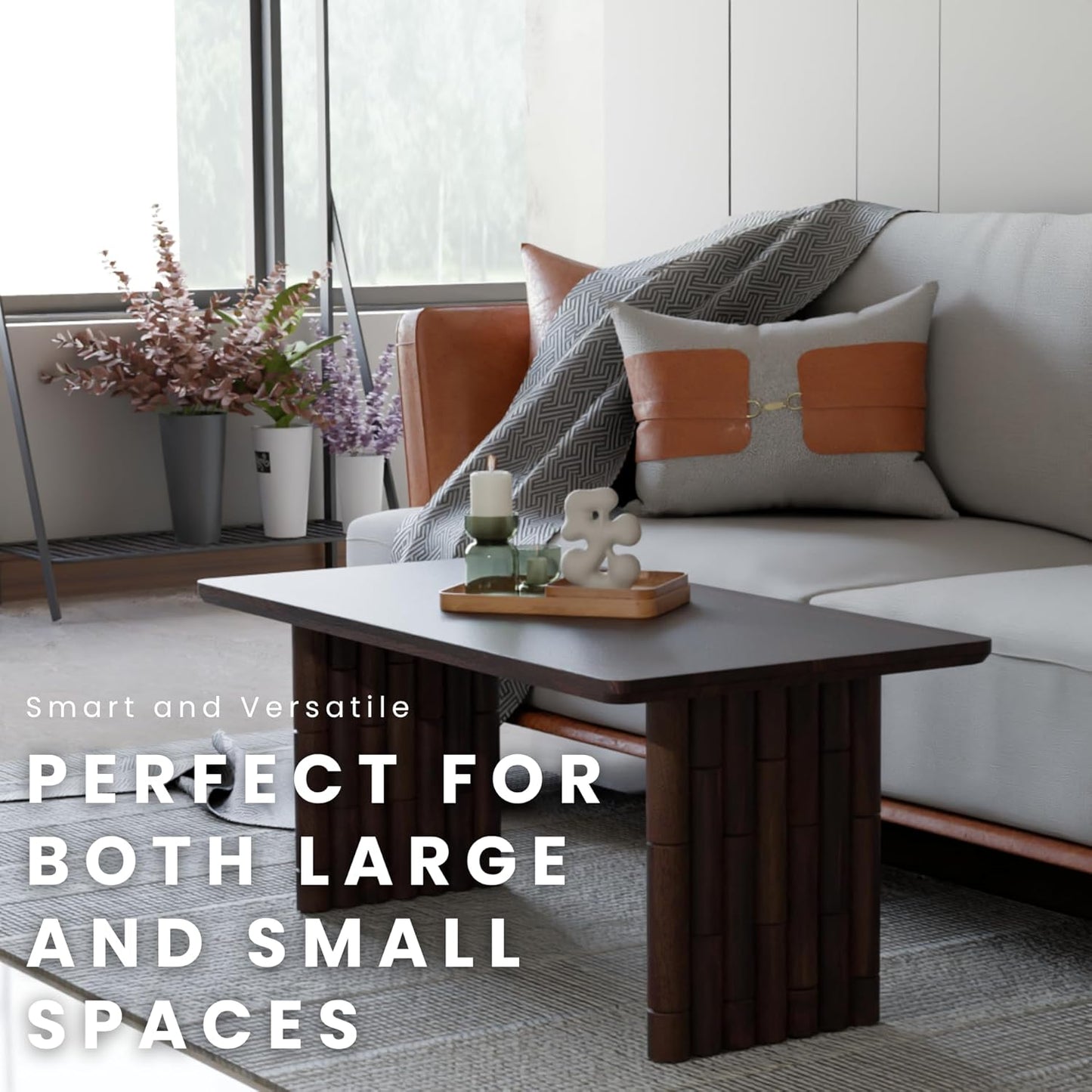 Bambos Coffee Table - Solid Mango Wood Center Table – Handcrafted Living Room Furniture for Apartment, Patio, Home Decor - Compact Sofa Table, Easy Assembly, Modern Accent Piece with Walnut Finish