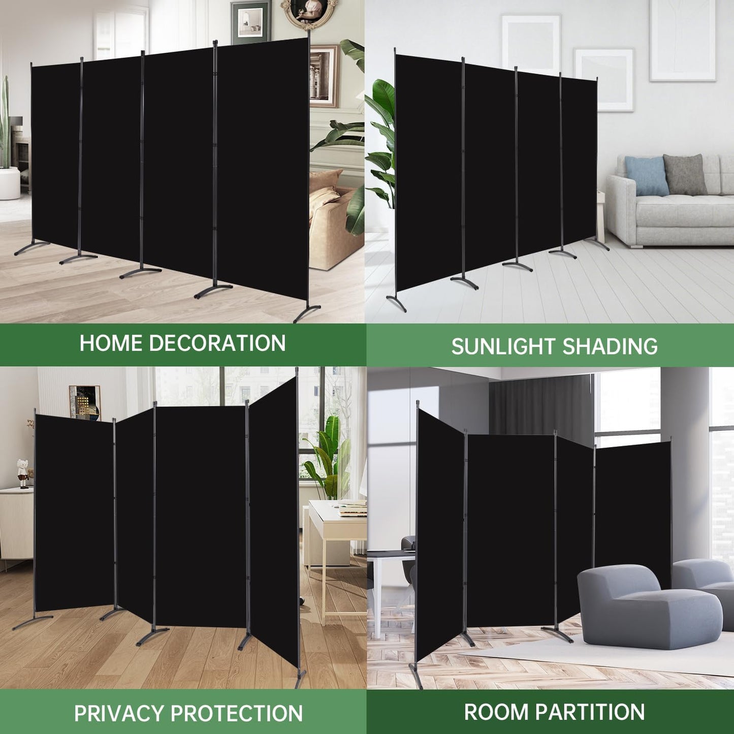 YASRKML Room Divider Folding Privacy Screens, Portable Room Divider Panel 4 Panel Partition Room Dividers Screen, Freestanding Room Partitions and Dividers Fabric Dividers for Room Separation, Black