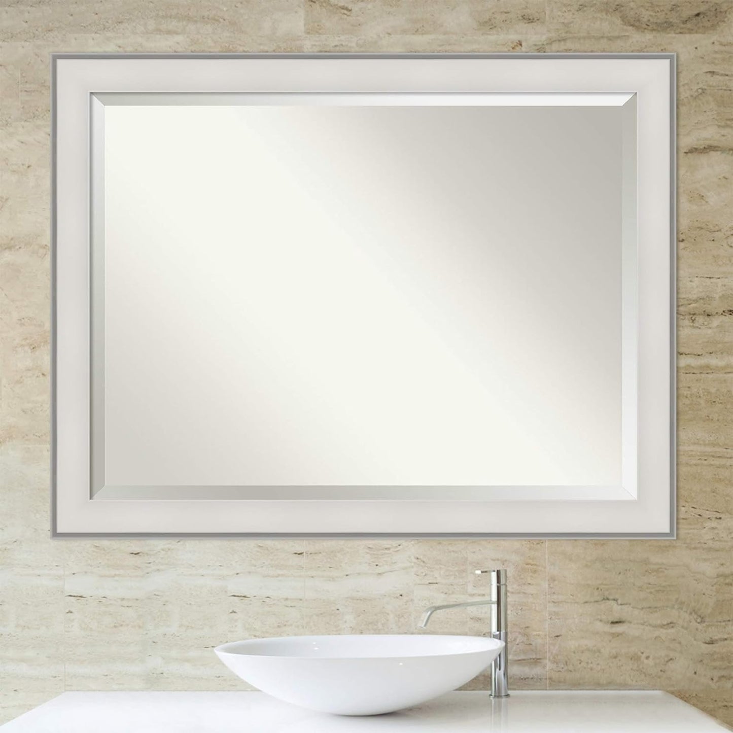 Amanti Art White Bathroom Mirror for Over Sink, 35x45 Imperial White Rectangle Vanity Mirror, X-Large Traditional Frame, Hangs Horizonally and Vertically, Bathroom Wall Decor, Beveled Edge