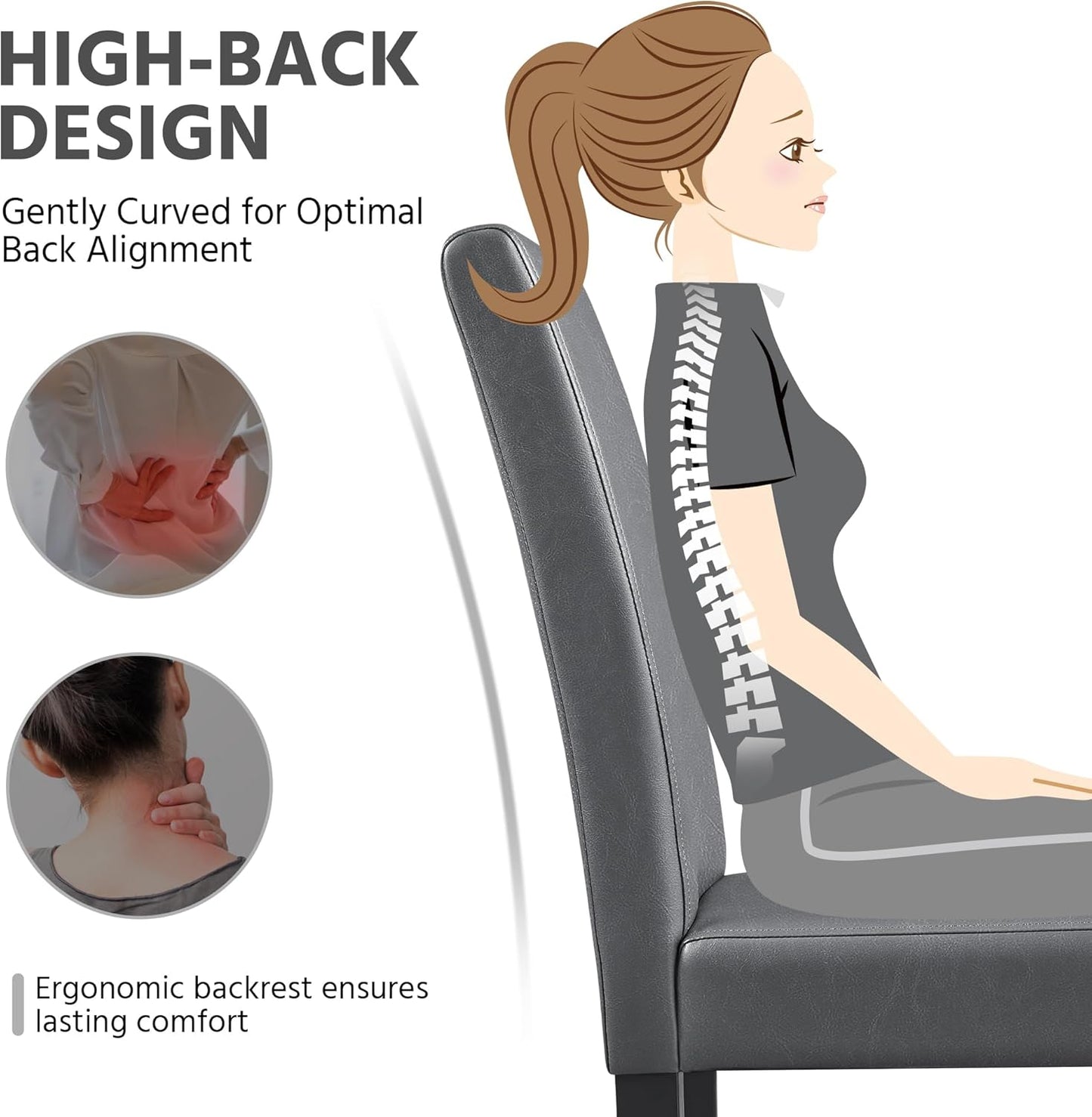 Yaheetech Dining Chairs Set of 4 PU Leather Upholstered Parsons Dining Chairs with Solid Wood Legs for Kitchen/Living Room/Restaurant, Modern Style, Gray