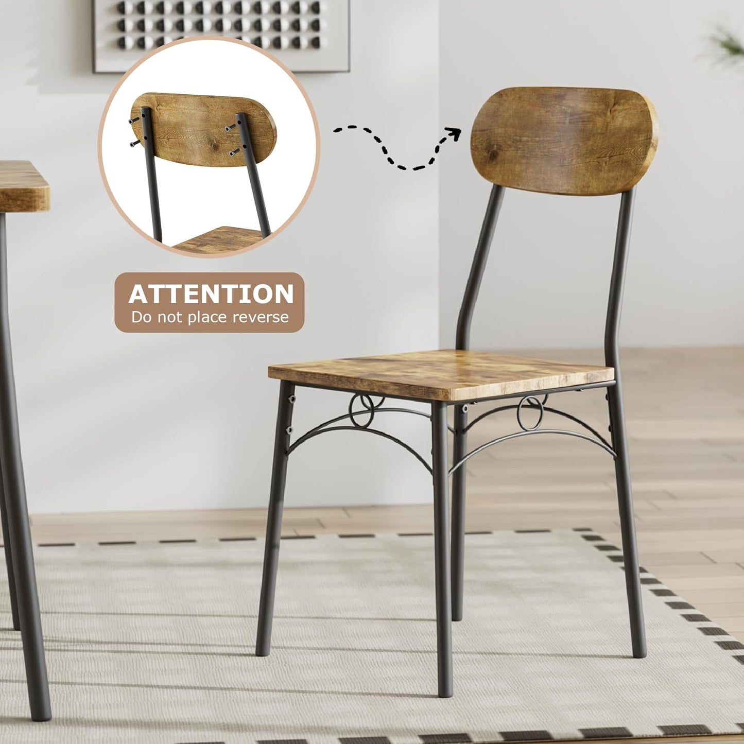 VECELO Dining Table Set for 4, 5-Piece Kitchen Table with 4 Chairs, MDF Board Tabletop with Metal Frame for Small Space, Compact Dinette, Breakfast Nook, Rustic Brown