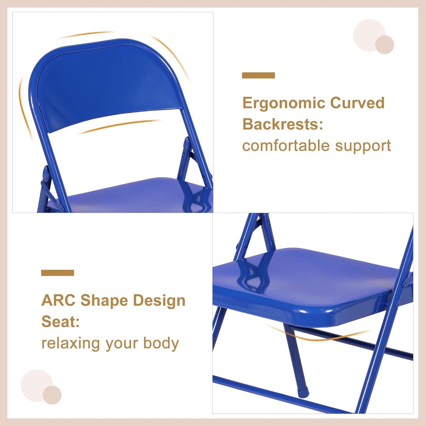 VECELO Metal Folding Chairs 4 Pack, Double Hinged Steel Frame Easy Foldable&Stackable for Office Kitchen Dinning Wedding Patio and Garden