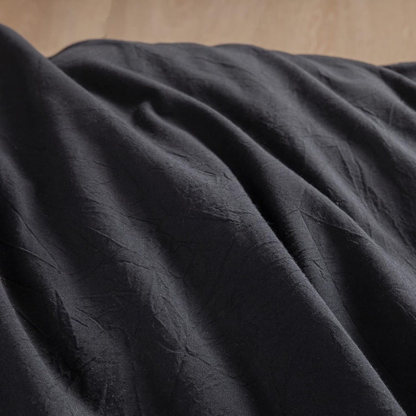 BESTOUCH Duvet Cover Set 100% Washed Cotton Linen Feel Super Soft Comfortable Chic Lightweight 3 PCs Home Bedding Set Solid Deep Black Full/Double