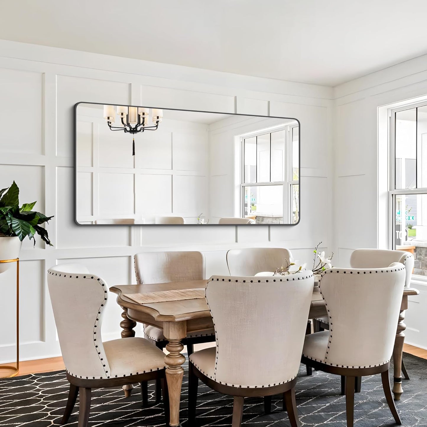 FORBATH Bathroom Mirror 30" X 60",Large Rectangular Wall Mirror, Black Metal Framed Rounded Corner Wall Mounted Mirror for Bathroom Bedroom Entryway Decor(Horizontal/Vertical)