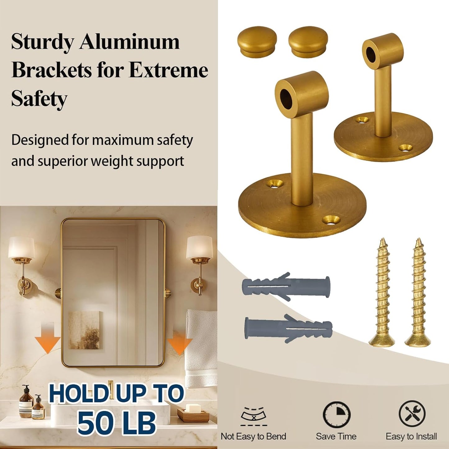 ANDY STAR Gold Pivot Mirror, 20" x 28" Brushed Brass Metal Frame Vanity Mirrors for Over Sink, Farmhouse Rectangle Bathroom Mirror with Adjustable Tilting Design Wall Mounted