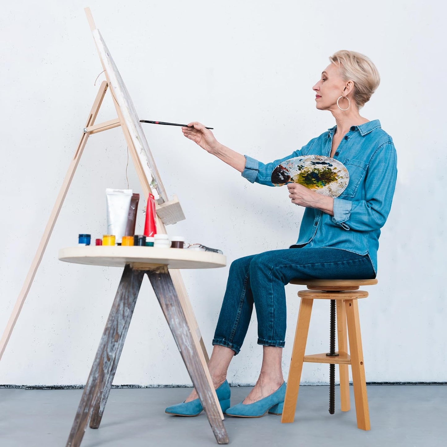 VISWIN Adjustable Drafting Stool for Artists & Adults, 19"-26" Height Solid Beech Wood Art Stool for Studio, Swivel Drafting Chair for Drawing, Home Use, Office, Kitchen