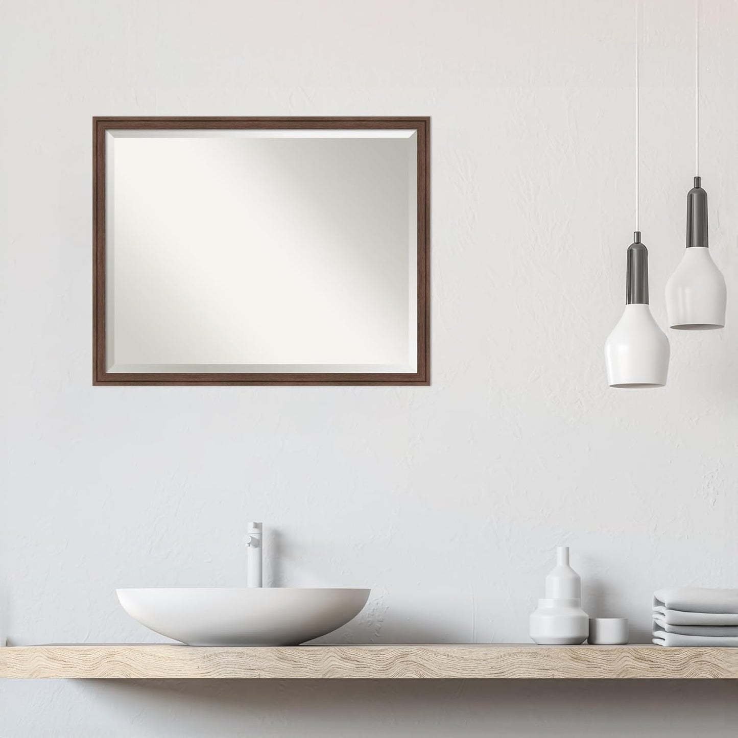 Amanti Art Brown Wall Mirror 24x30 Florence Medium Brown Rectangle Bathroom Mirror for Wall Decor Living Room, Large Casual Frame, Hangs Horizonally and Vertically, Bathroom Decor, Beveled Edge