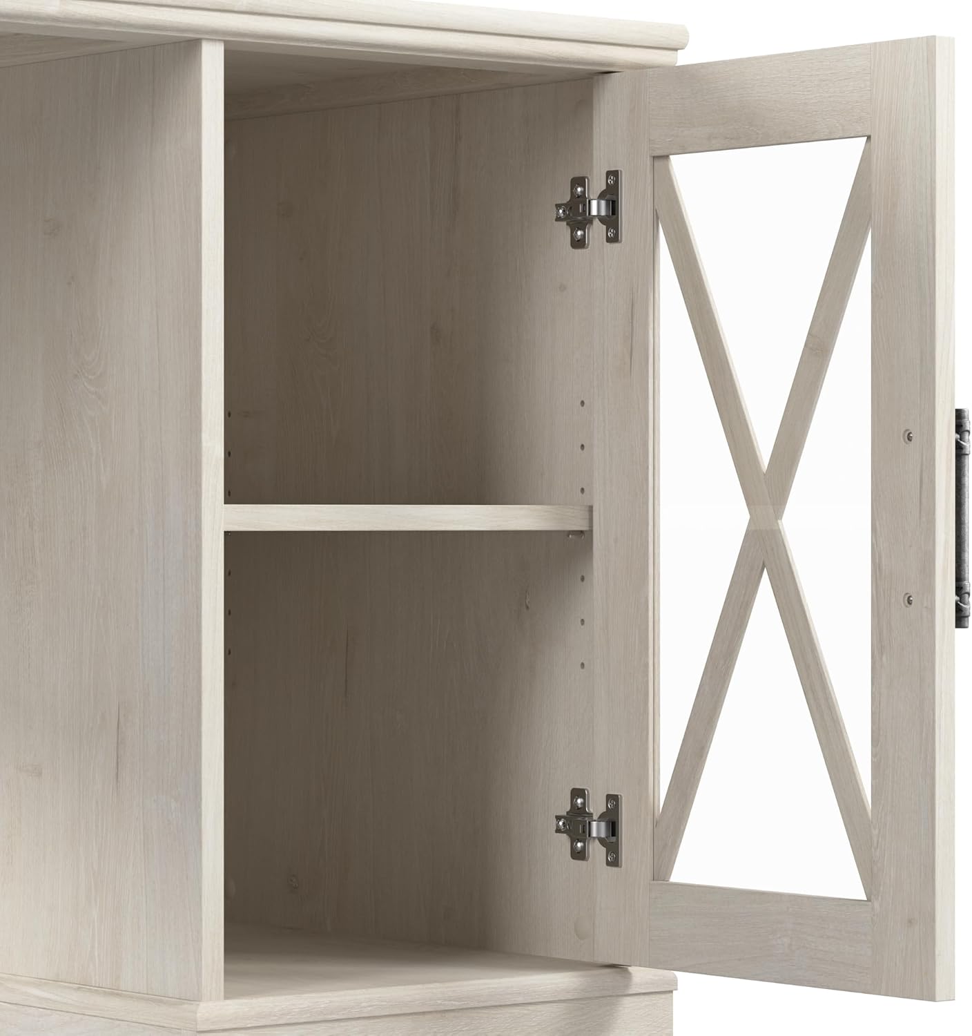 Bush Furniture Lennox Small Farmhouse End Table with Storage in Linen White Oak | Living Room Organization