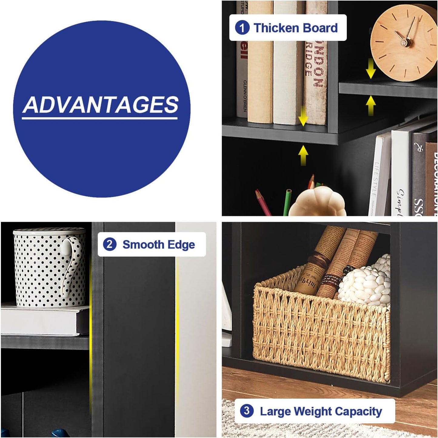 VECELO 5 Cube Modern Bookcases, 3 Tier Bookshelves,31 Inch High Cubby Storage Organizer,Shelf Hight Up to 12.8 Inches Suit for Most Books,Vertical or Horizontal Use Available,Vintage Black