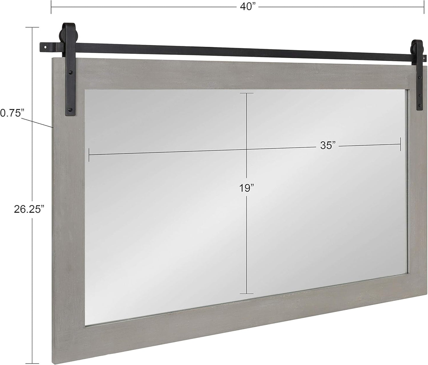 Kate and Laurel Cates Farmhouse Horizontal Wood Framed Wall Mirror, 40 x 26, Gray, Barn Door-Inspired Rustic Mirrors for Wall