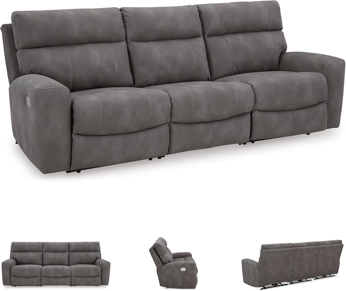 Signature Design by Ashley Next-Gen DuraPella Contemporary Faux Leather Modular Wall Hugger 3-Piece Power Reclining Sectional Sofa with Adjustable Headrest and USB Ports, Gray