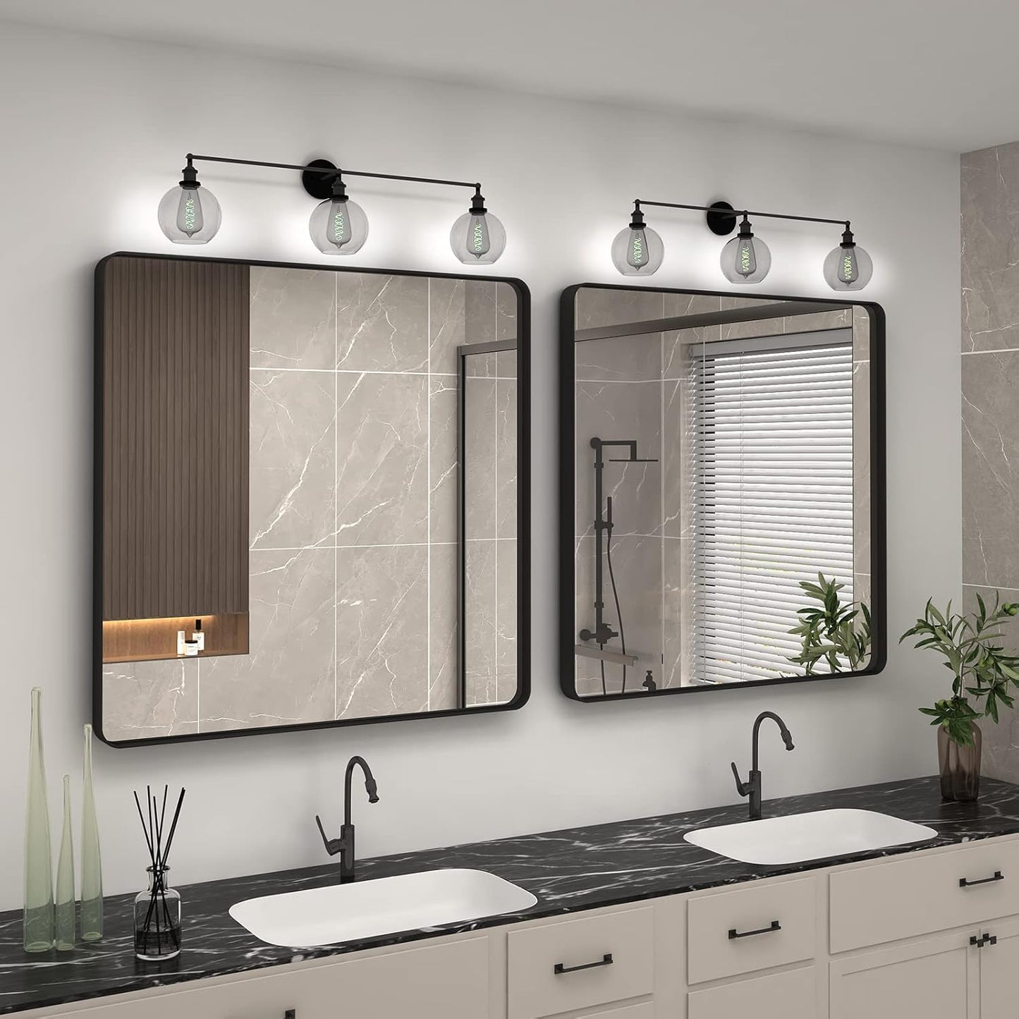 36x36 Square Black Bathroom Mirror, Matte Framed Bathroom Vanity Mirror for Wall, Modern Rectangle Mirror, Rounded Corners, Tempered Glass