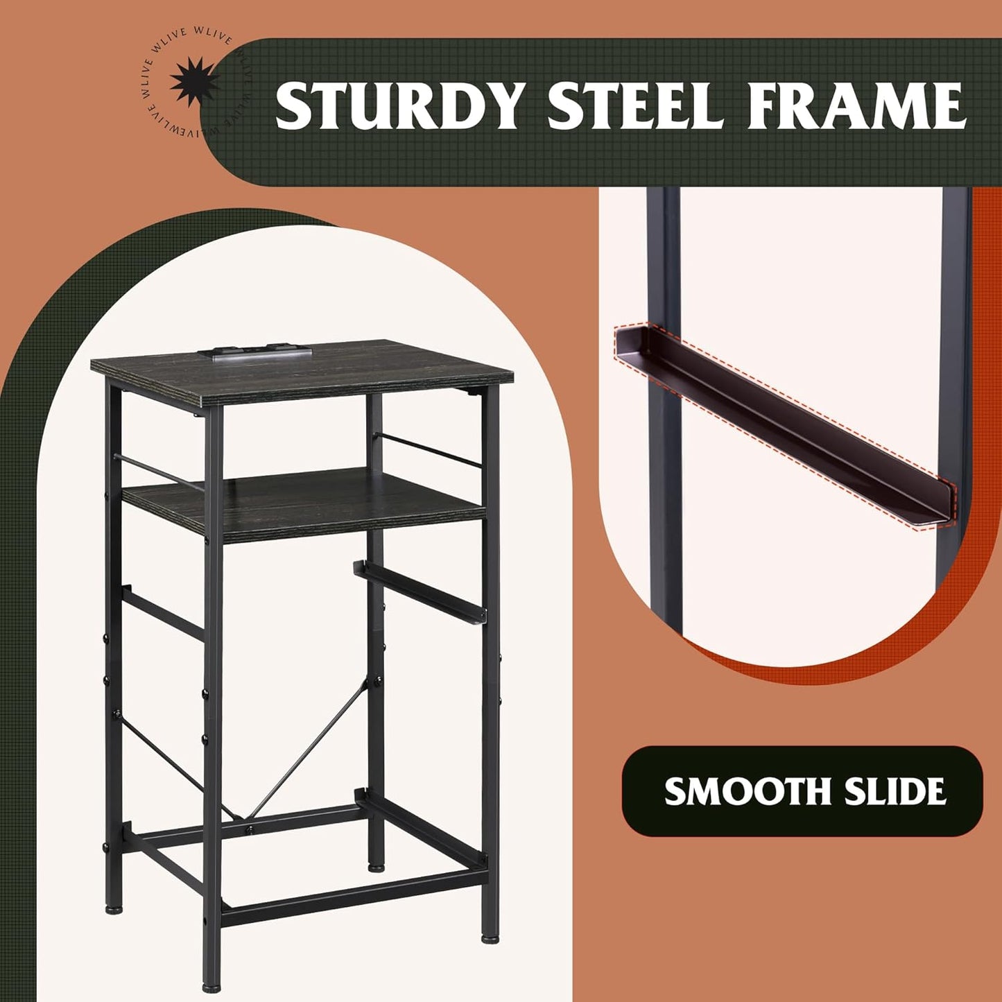 WLIVE Night Stand Set 2, Black Nightstand with Charging Station, Bedside Tables for Bedroom, Side Table with Fabric Drawers, USB Ports and Outlets