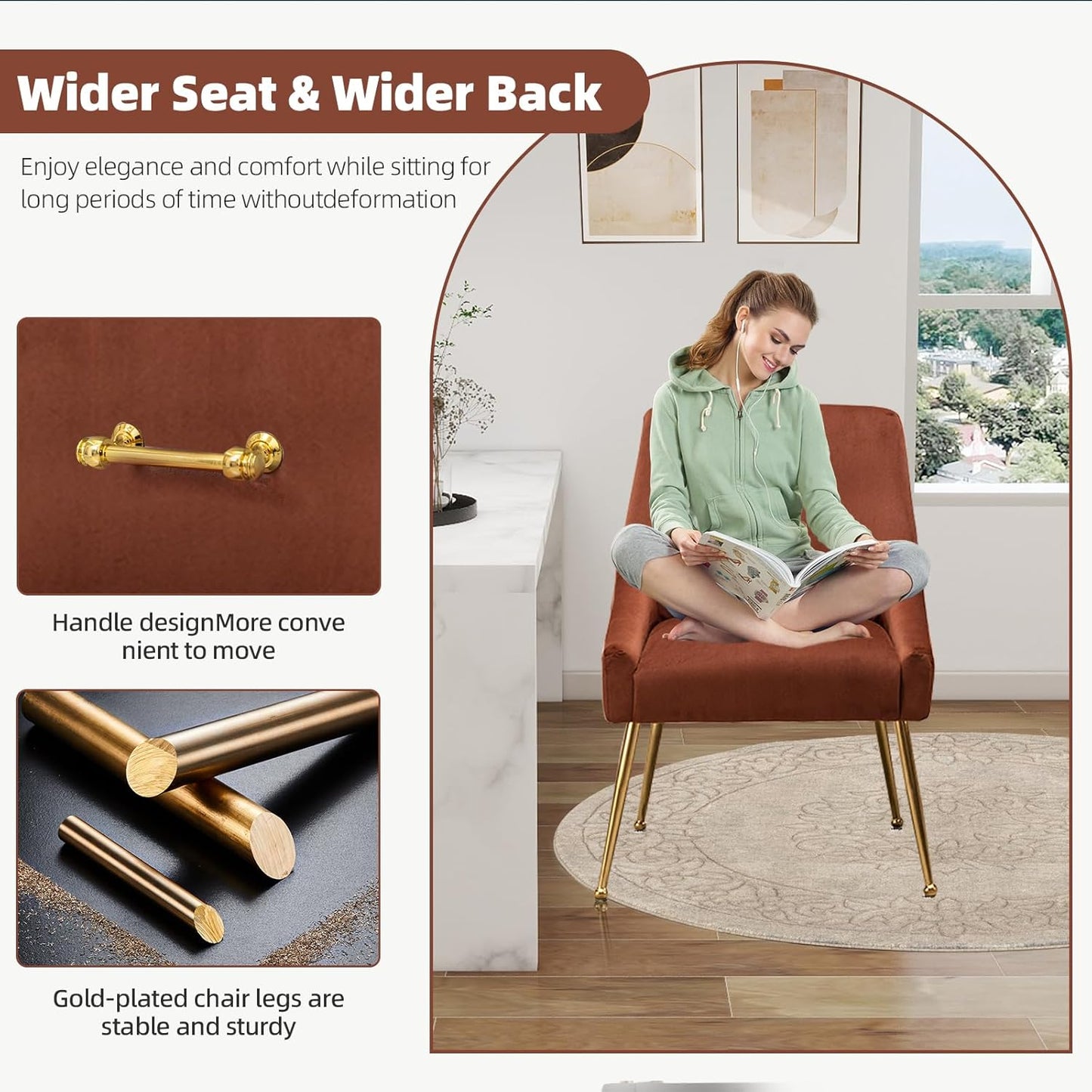 Velvet Dining Chairs Set of 2, Furniture Collection Modern Contemporary Upholstered with Polished Gold Metal Legs(Brown, Set of 2)