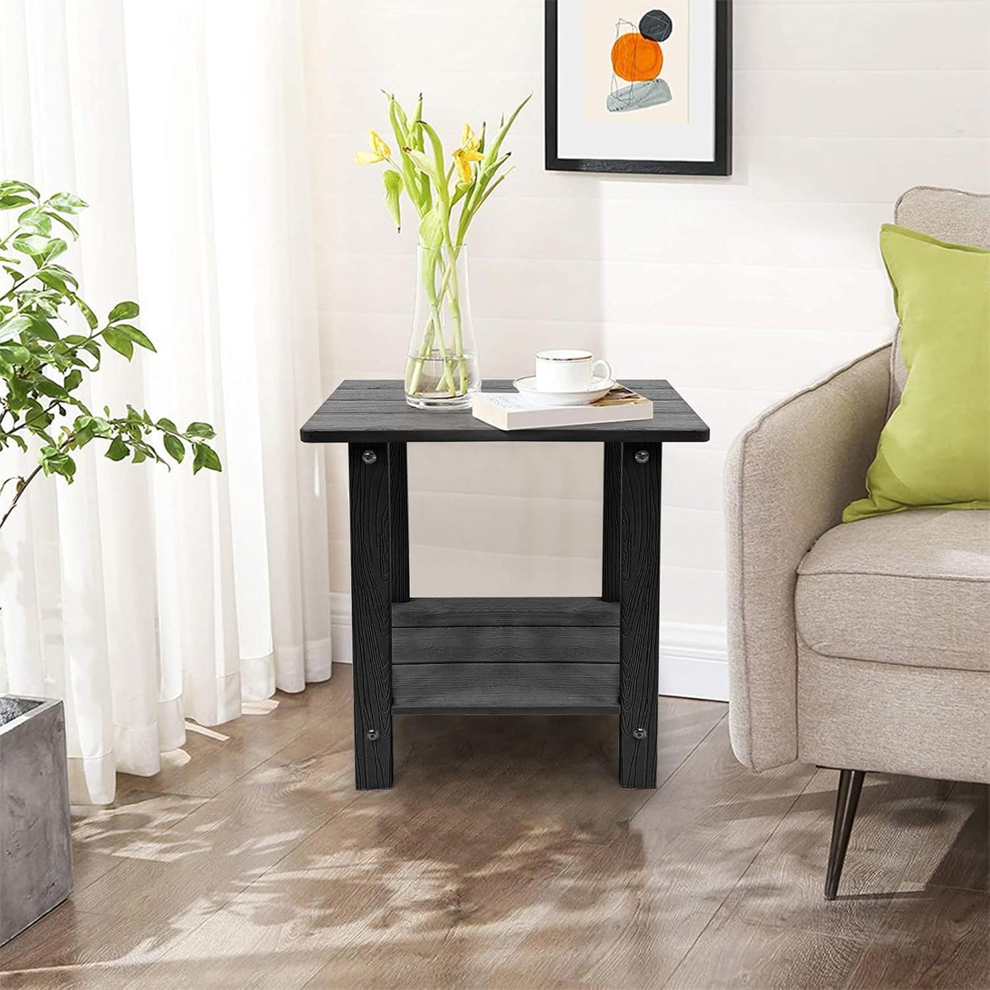 Melucivi Weather Resistant Outdoor Side Table, Double Small Adirondack Side Table for Adirondack Chair - Indoor Outdoor End Table, Patio Table for Pool, Deck and Porch (Black)