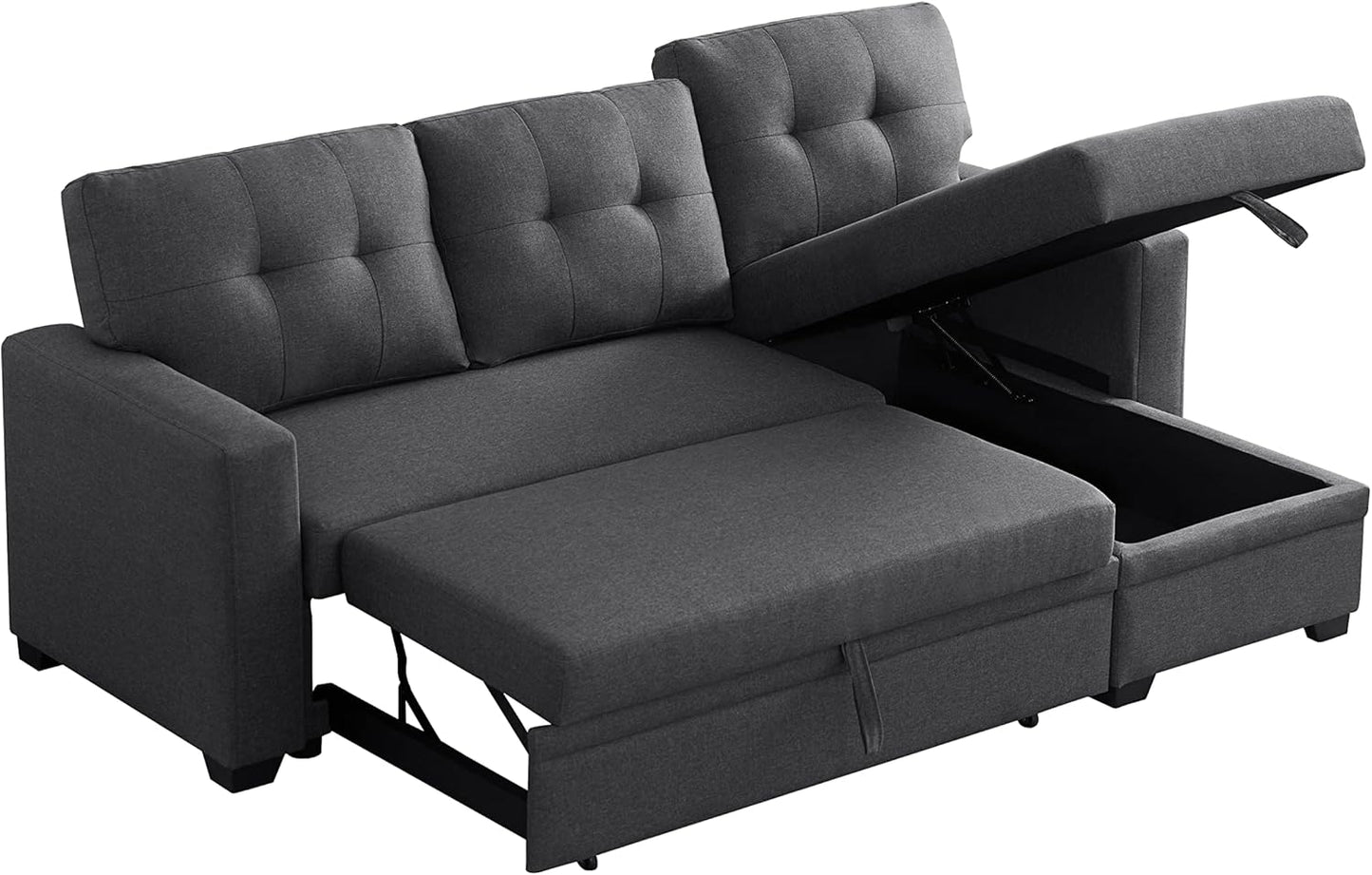 Devion Furniture Meridian 4-in-1 Convertible L Shaped Couch with Pull Out Bed and Storage, Sectional Sleeper Sofa with Reversible Chaise for Living Room, Apartment, Bedroom, Office