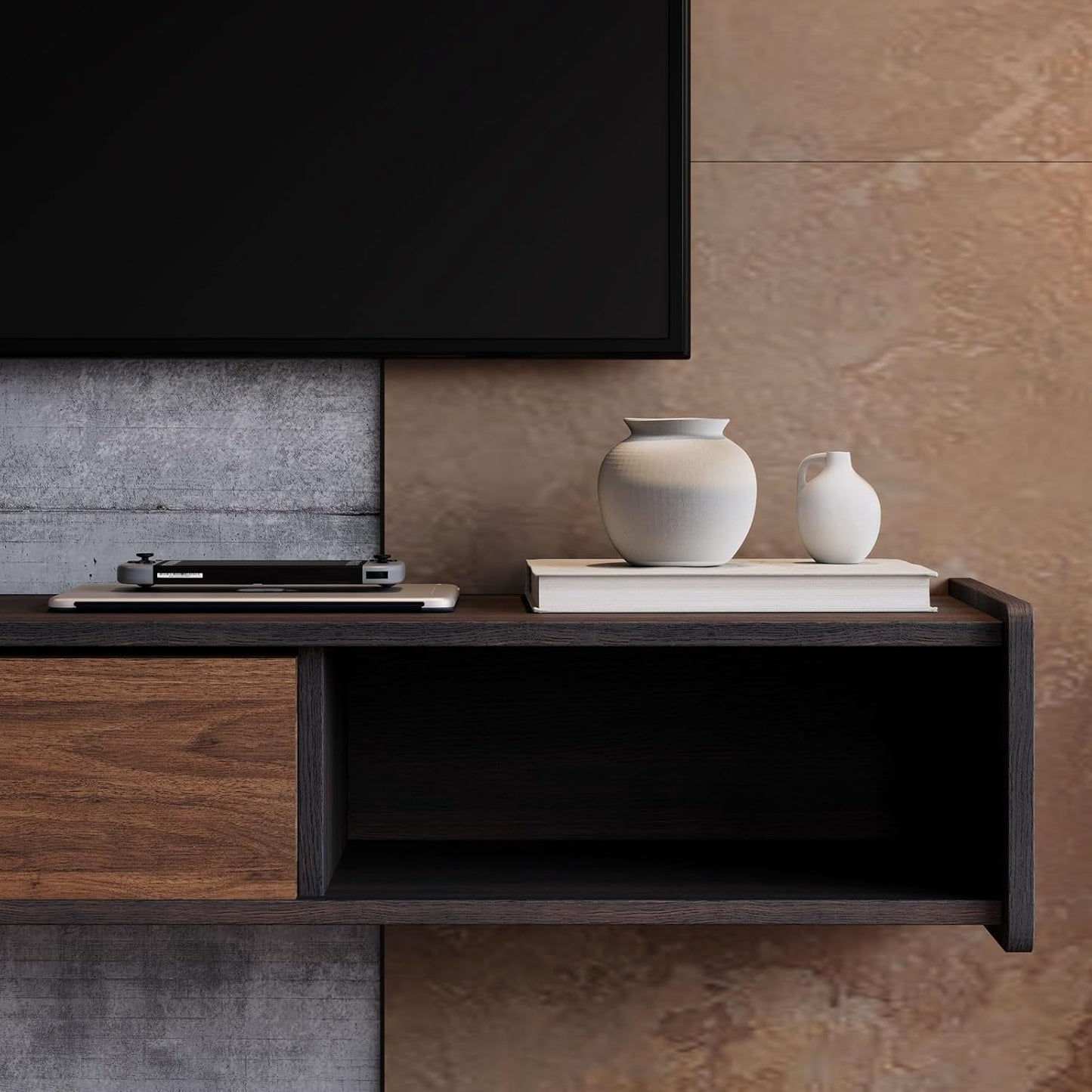 86'' Floating TV Stand,Wall Mounted TV Console,Floating TV Cabinet,Under TV Shelf for Bedroom Living Room(Walnut)