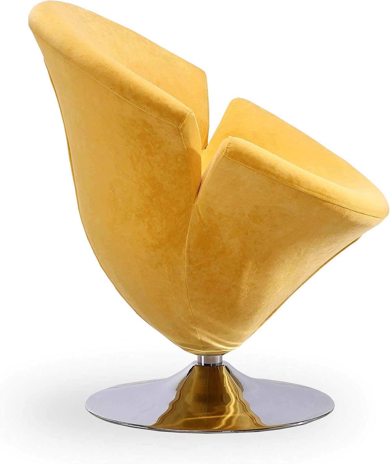 Manhattan Comfort Tulip Swivel Accent Chair with 360° Turn, Modern Flower Inspired Design, Soft Velvet Upholstery, Polished Chrome Base, No Assembly Required, 300 Lbs Capacity, Yellow