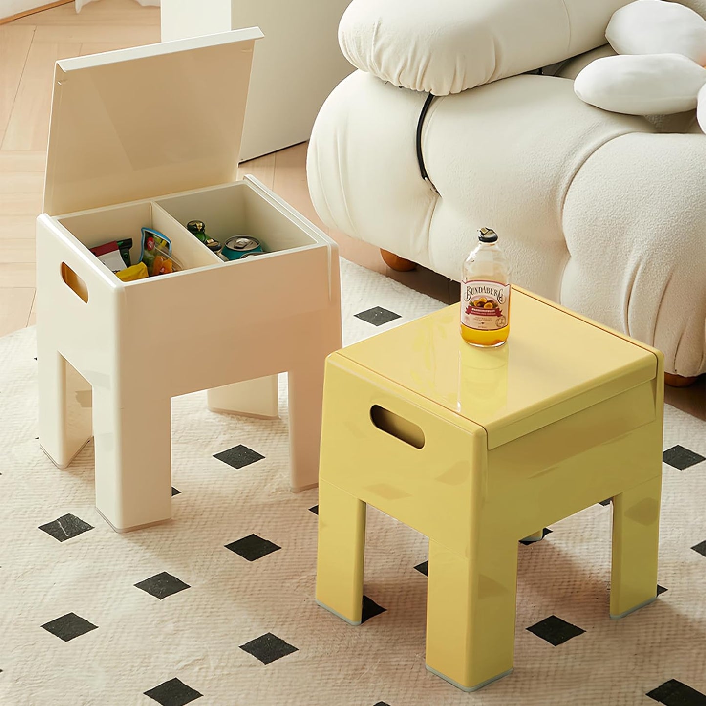 Nightstand Bedside with Storage Space, Multifunctional Colorful Plastic End Table Small Side Table for Bedroom, Dorm and Small Spaces, Easy Assembly(14.7" D x 11.8" W x 15.8" H, White)