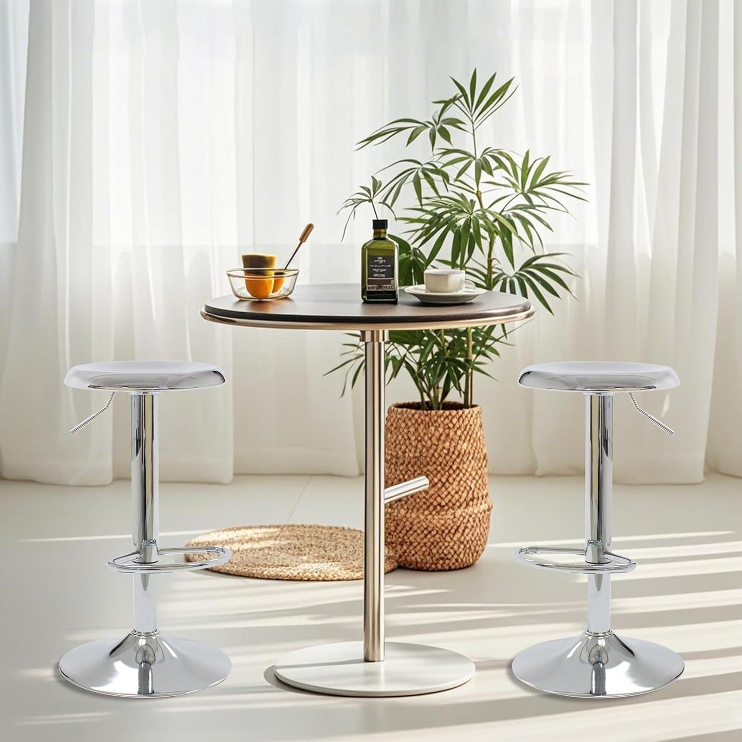 CAROLMADE Bar Stools Set of 2, Adjustable Metal Bar stools Swivel Counter Height Stool Backless Barstools for Kitchen Island Pub, Chrome