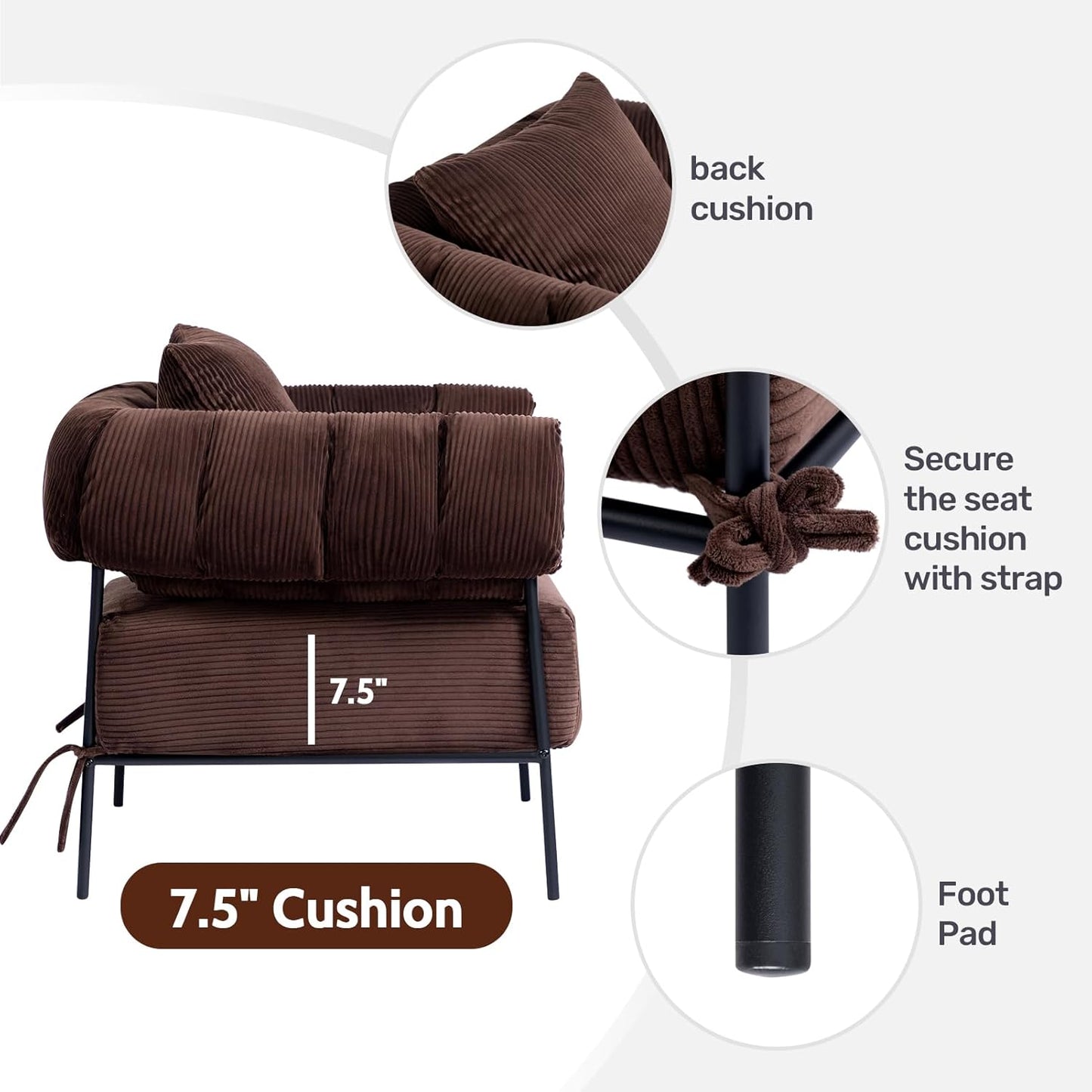 HollyHOME Modern Velvet Accent Chair with Ottoman, Upholstered Comfy Reading Chair and Footstool, Fabric Large Lazy Arm Chair and Stool, Lounge Sofa Chair for Living Room, Bedroom, Coffee Chair&Stool