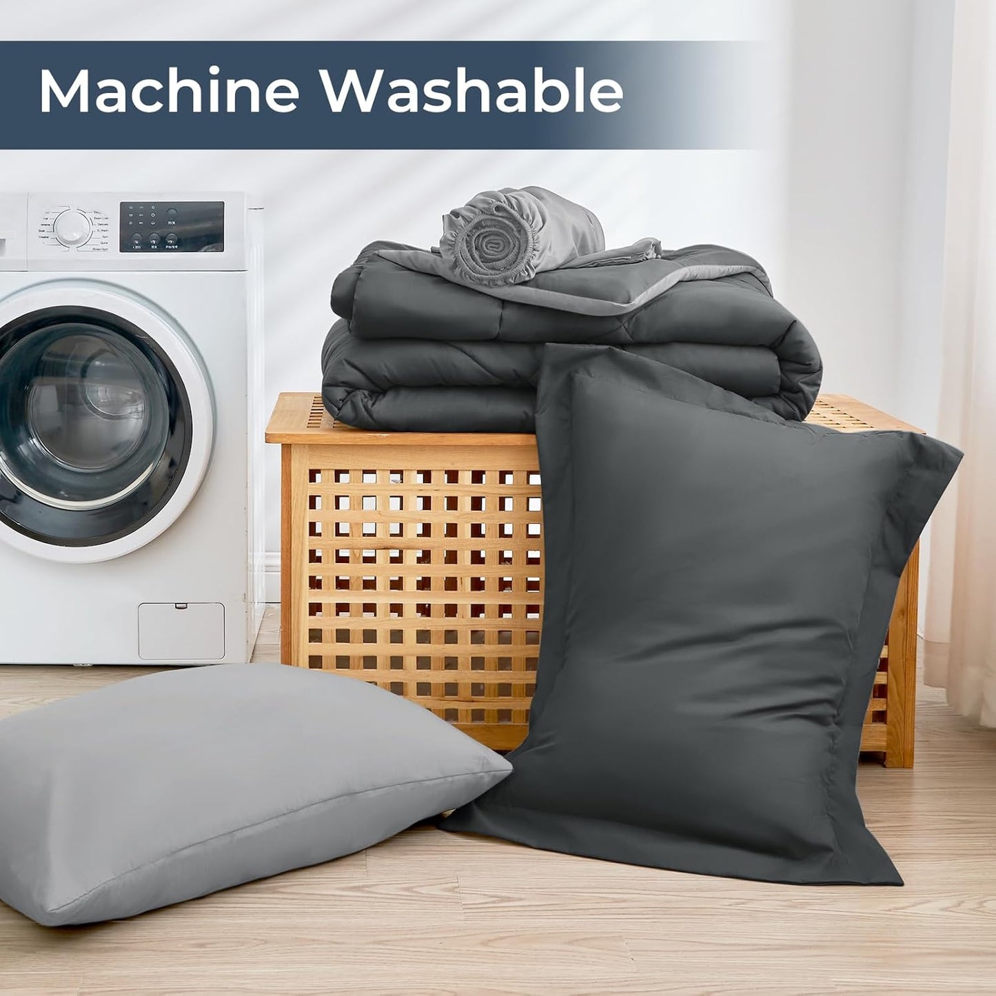 HEVUMYI Twin Comforter Set - 5-Piece All Season Bed in a Bag Twin, Ultra Soft Bedding Set with Comforter, Flat Sheet, Fitted Sheet, Pillowcases, Pillow Shams, Dark Grey & Light Grey