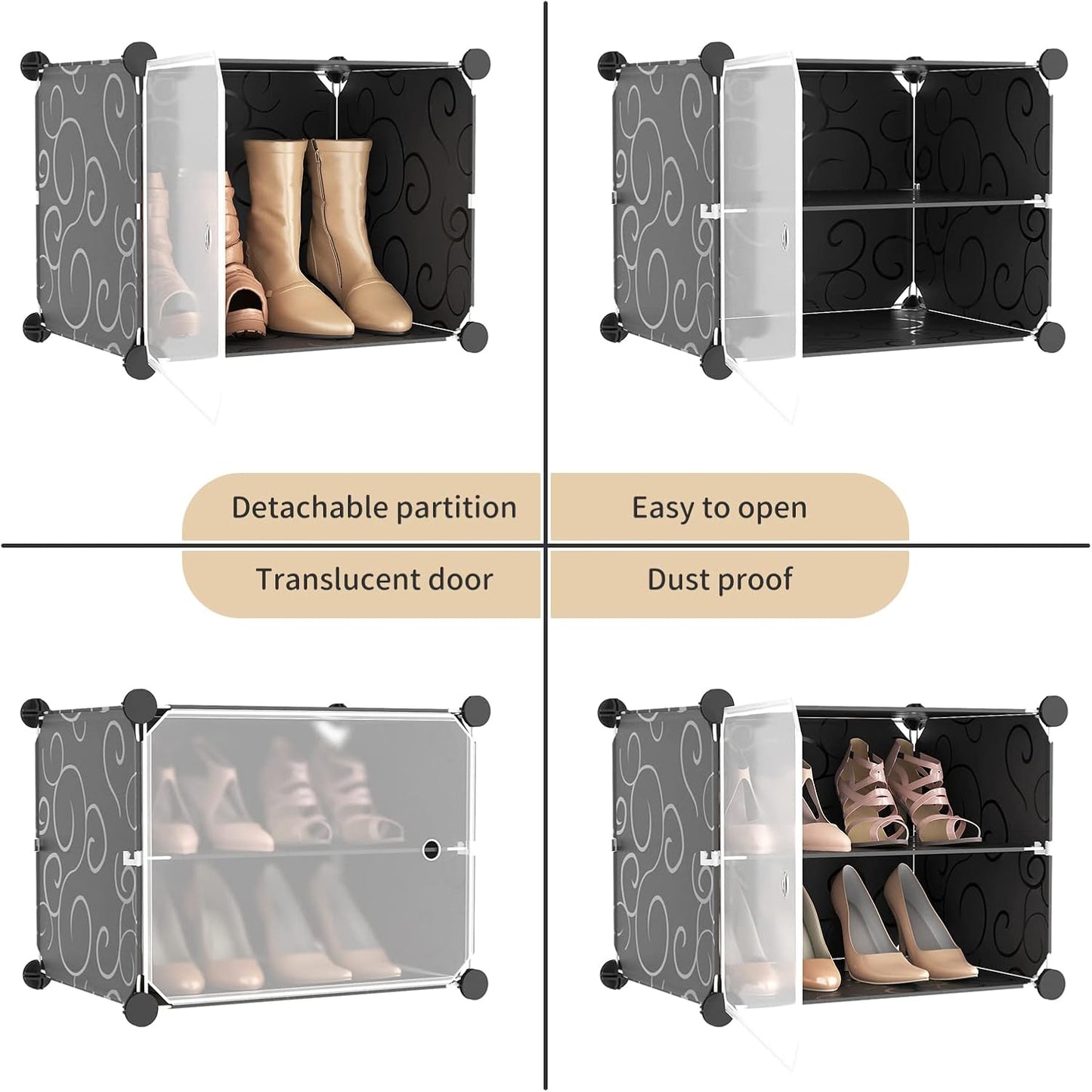 Portable Shoe Rack Organizer with Door, 80 Pairs Shoe Storage Cabinet Easy Assembly, Plastic Adjustable Shoe Storage Organizer Stackable Detachable Free Standing DIY Expandable 10 Tier Black