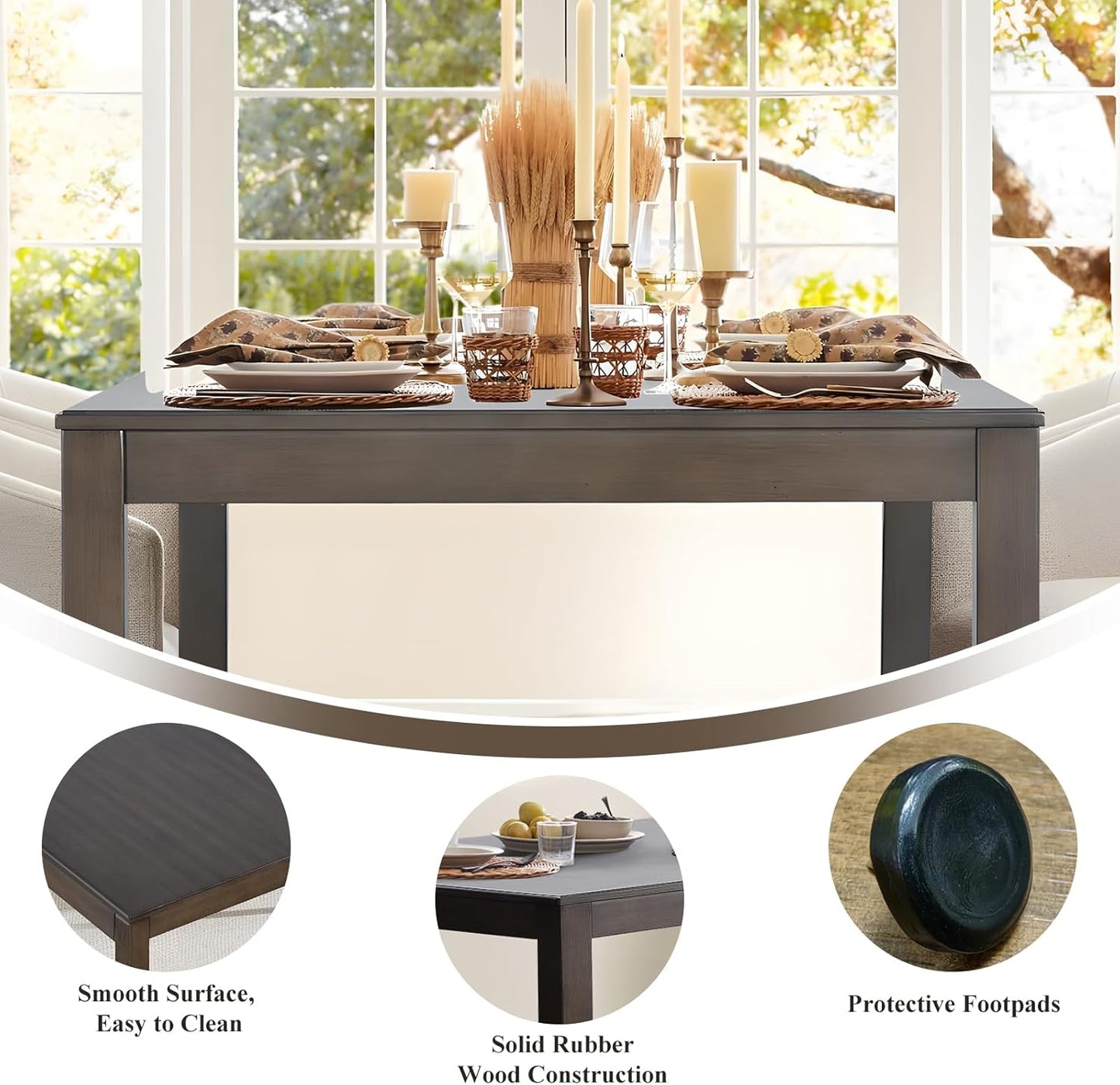 COLAMY Modern Rectangular Dining Table Set, 60" L x 36" W x 30" H, Grey Wood & Fabric, 4-6 Person Capacity, Requires Assembly