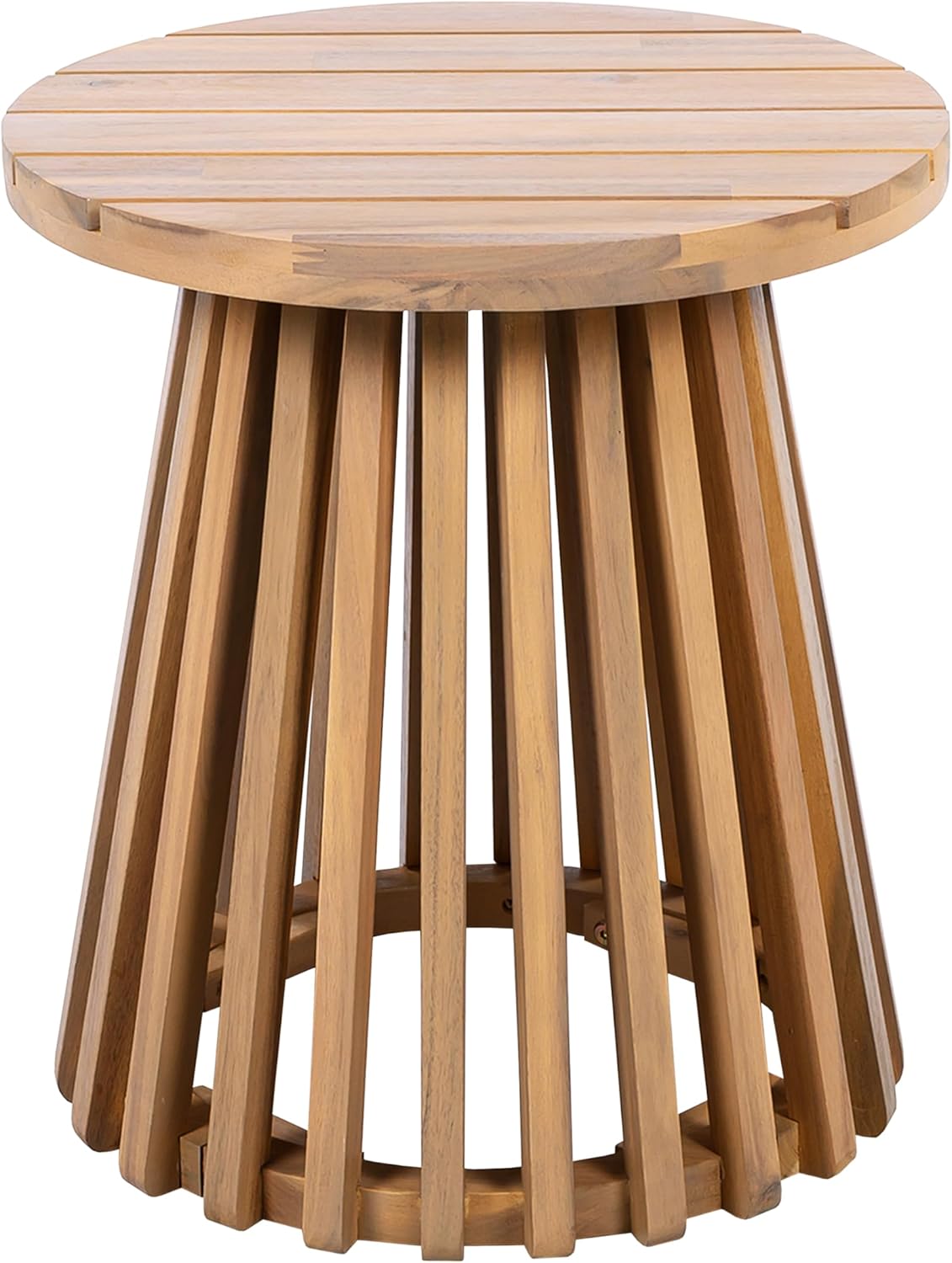 Christopher Knight Home Taki Acacia Wood Patio Coffee Table, Round Table with Unique Wooden Base for Backyard, Stylish Indoor/Outdoor Table, Easy Assembly, Space Saving Outdoor Furniture, Light Teak