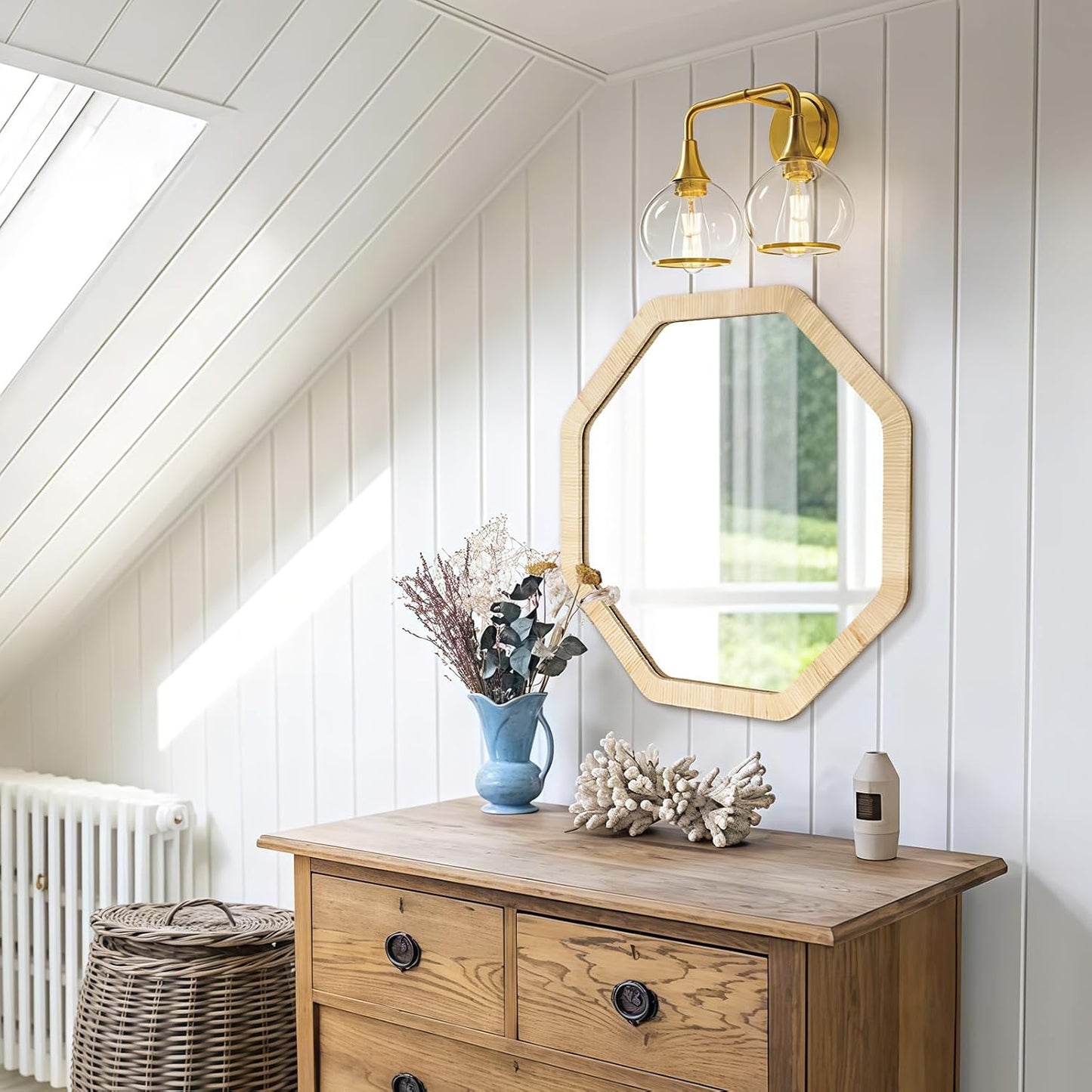 ULIKE Rattan Mirror for Wall, Bathroom 24 Inch Rustic Farmhouse Wall Decor with Handmade Wicker Frame, Boho Woven Mirror for Nursery Bedroom Living Room Entryway