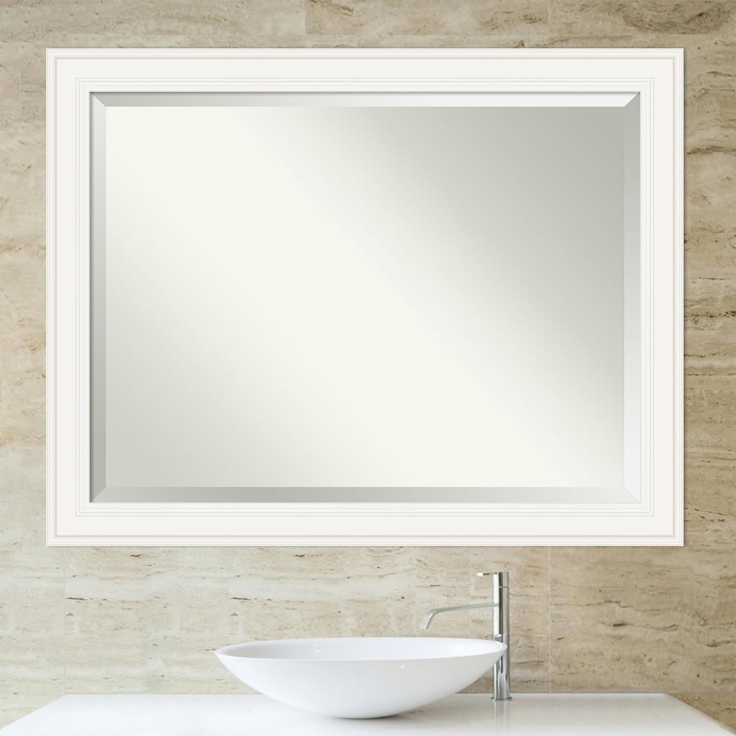 Amanti Art White Bathroom Mirror for Over Sink, 36x46 Ridge White Rectangle Vanity Mirror, X-Large Traditional Frame, Hangs Horizonally and Vertically, Bathroom Wall Decor, Beveled Edge from WI, USA