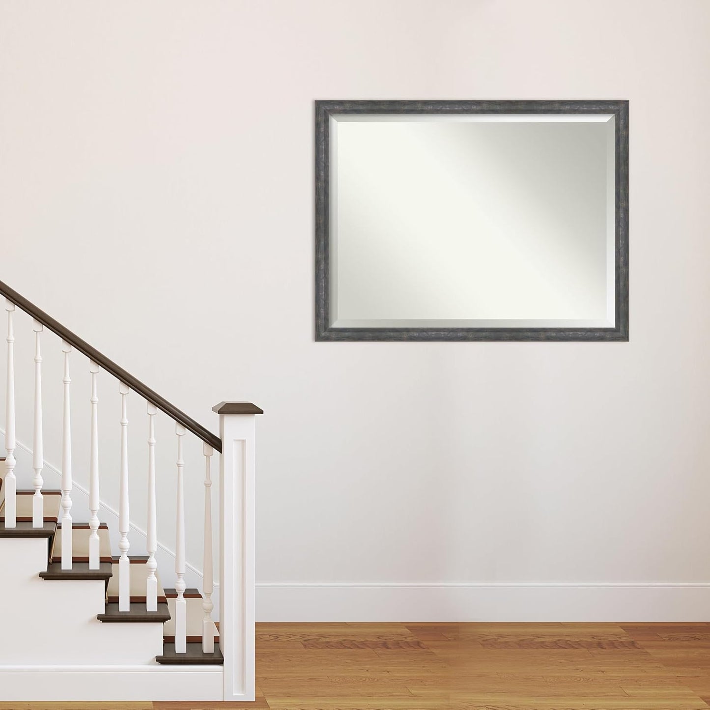 Amanti Art Grey Wall Mirror 33x43 Angled Metallic Rainbow Rectangle Bathroom Mirror for Wall Decor Living Room, X-Large Modern Contemporary Wood Frame, Hangs Horizonally and Vertically, Bathroom Decor